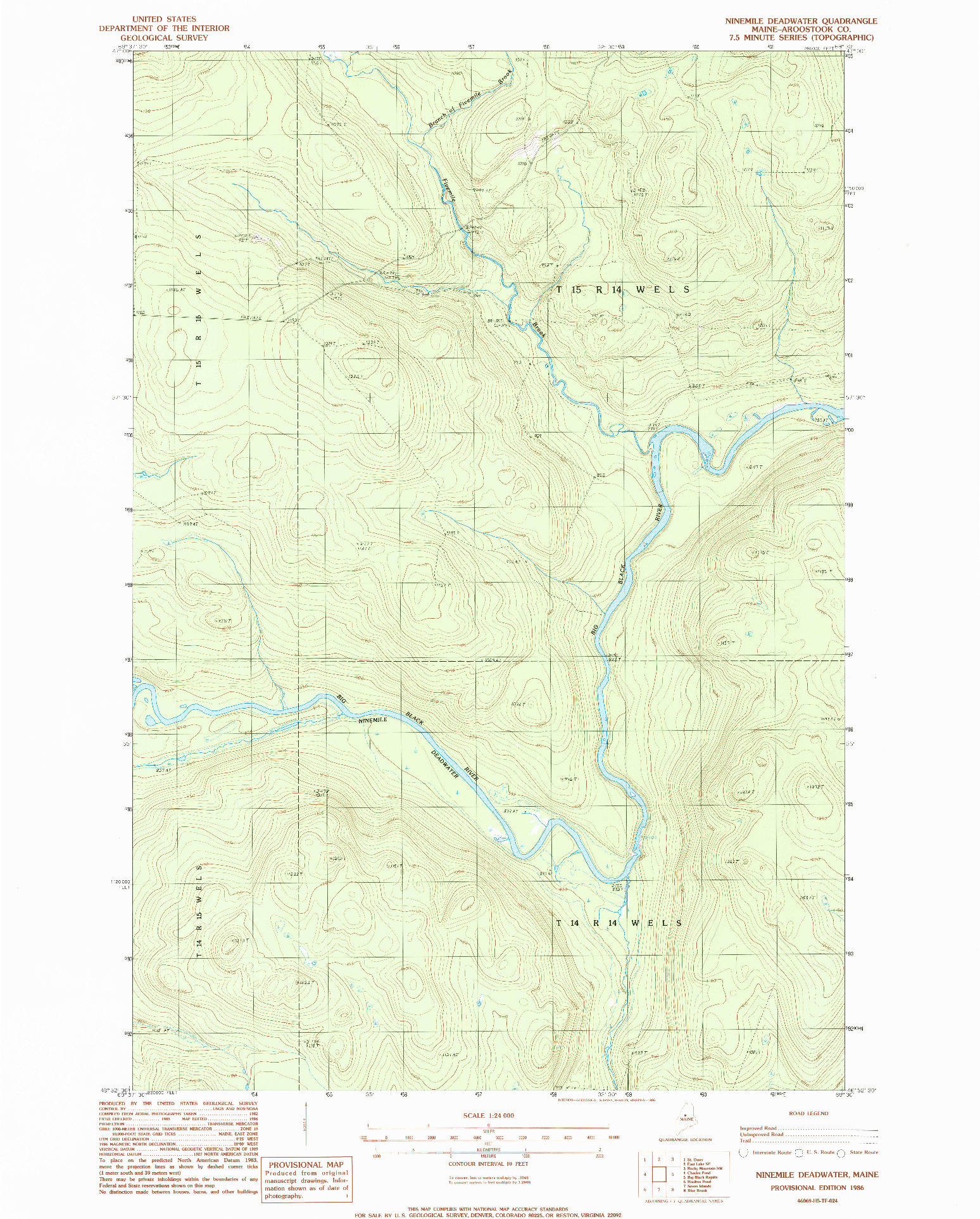 USGS 1:24000-SCALE QUADRANGLE FOR NINEMILE DEADWATER, ME 1986