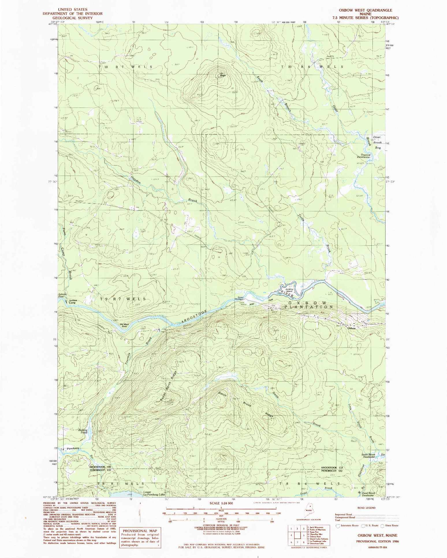 USGS 1:24000-SCALE QUADRANGLE FOR OXBOW WEST, ME 1986