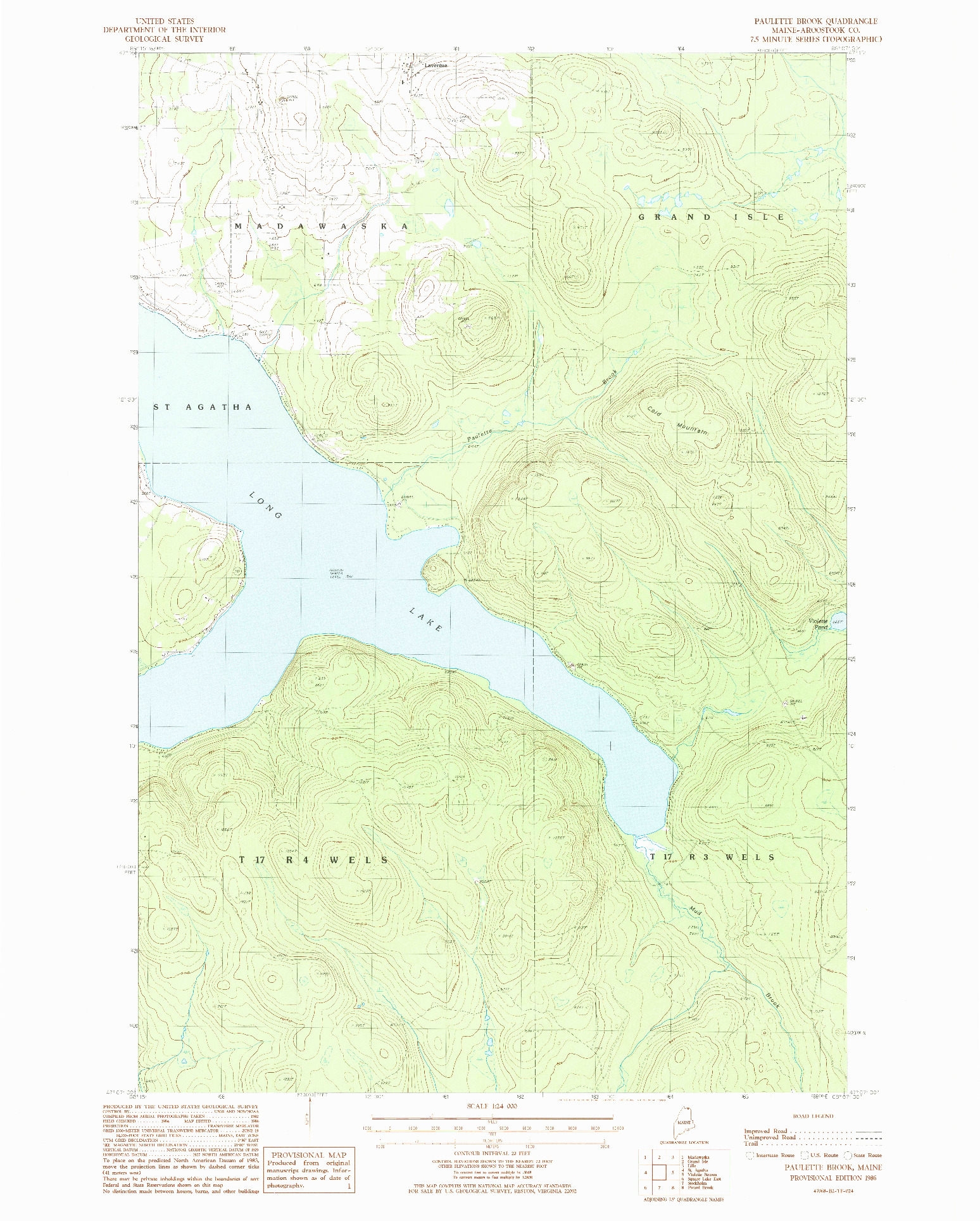 USGS 1:24000-SCALE QUADRANGLE FOR PAULETTE BROOK, ME 1986