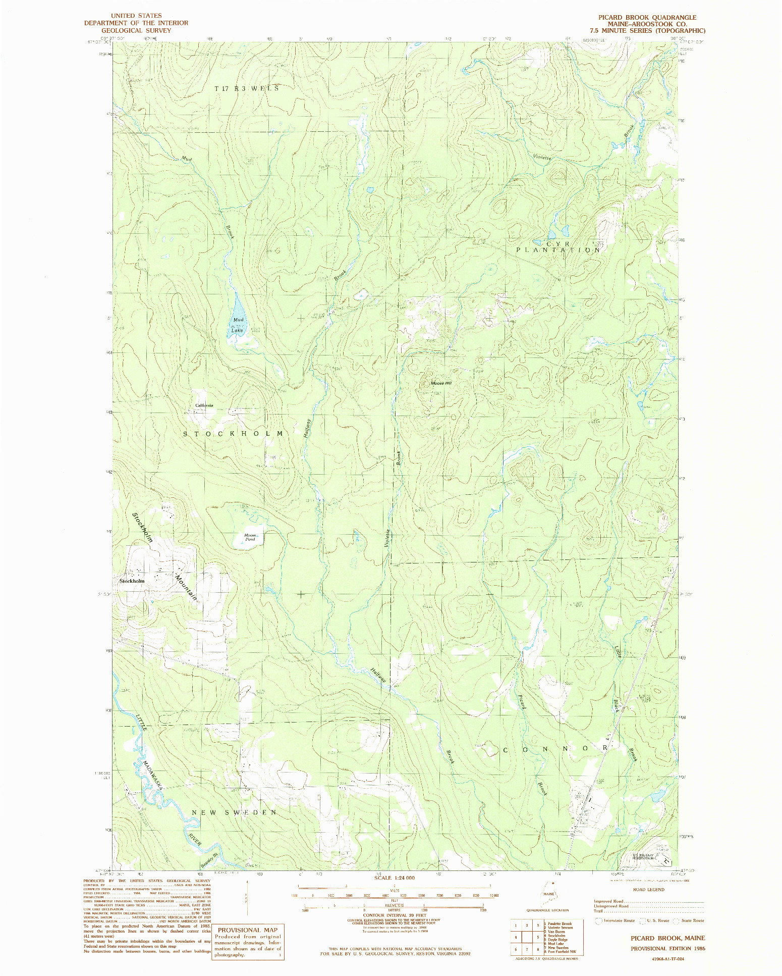 USGS 1:24000-SCALE QUADRANGLE FOR PICARD BROOK, ME 1986