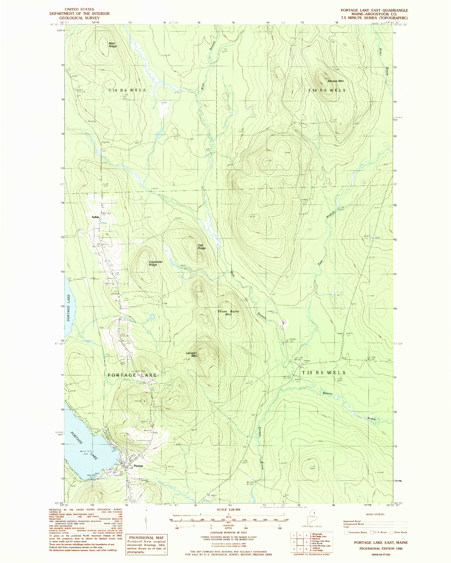 USGS 1:24000-SCALE QUADRANGLE FOR PORTAGE LAKE EAST, ME 1986