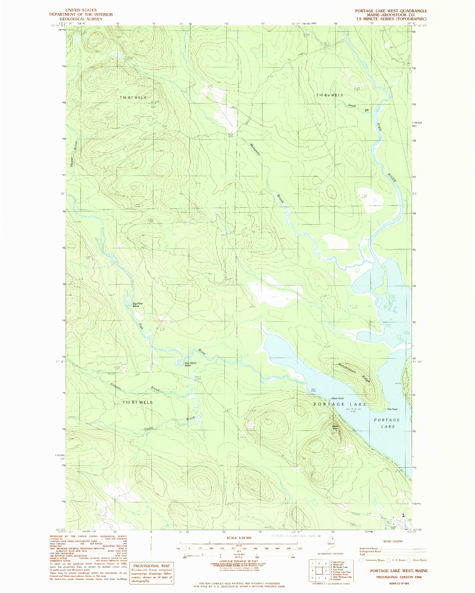 USGS 1:24000-SCALE QUADRANGLE FOR PORTAGE LAKE WEST, ME 1986