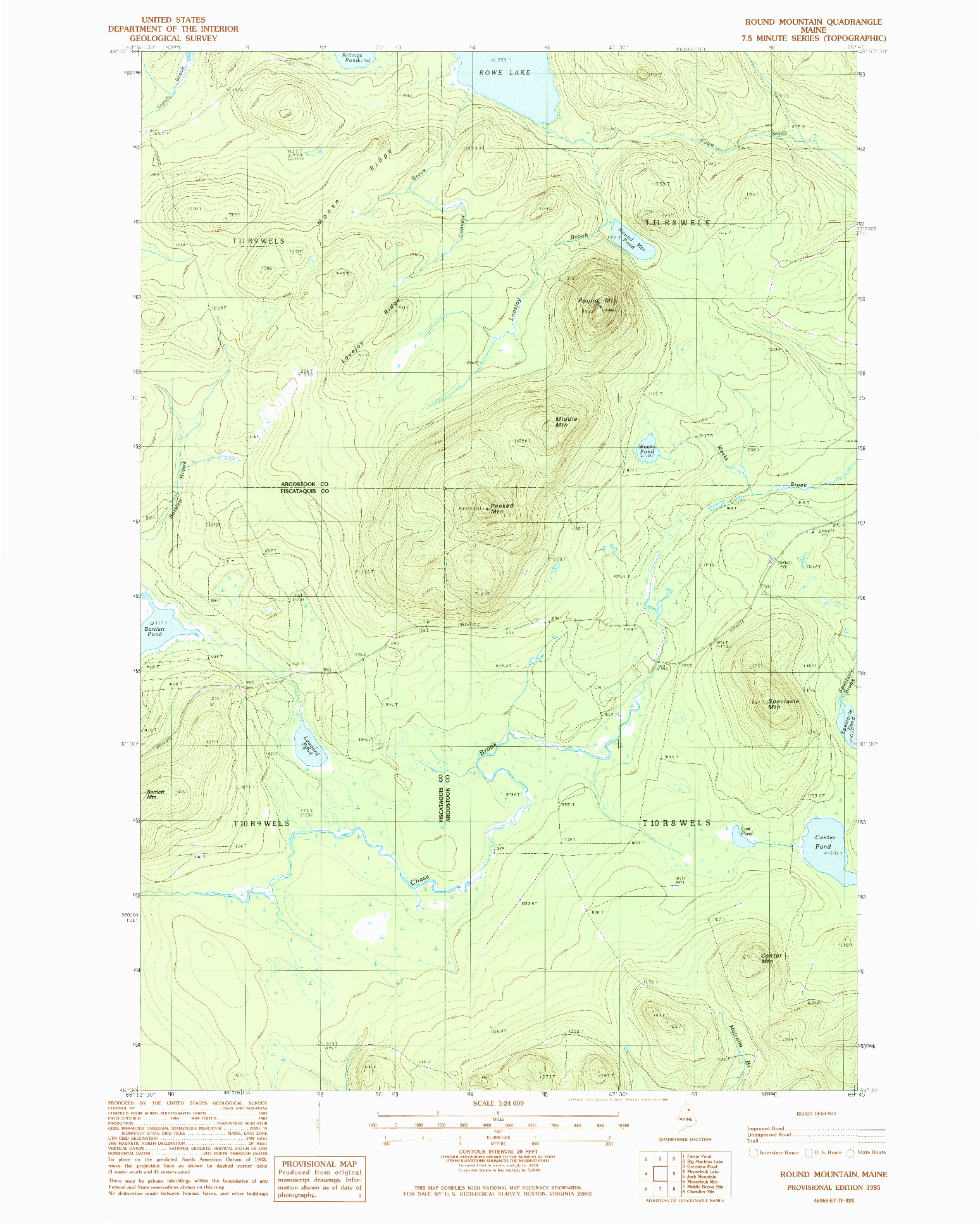 USGS 1:24000-SCALE QUADRANGLE FOR ROUND MOUNTAIN, ME 1985