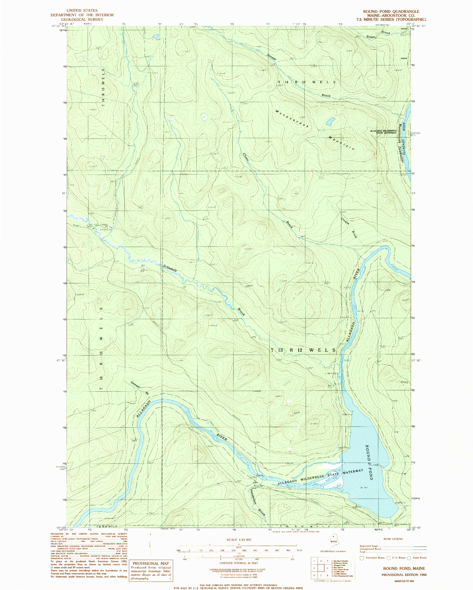 USGS 1:24000-SCALE QUADRANGLE FOR ROUND POND, ME 1986