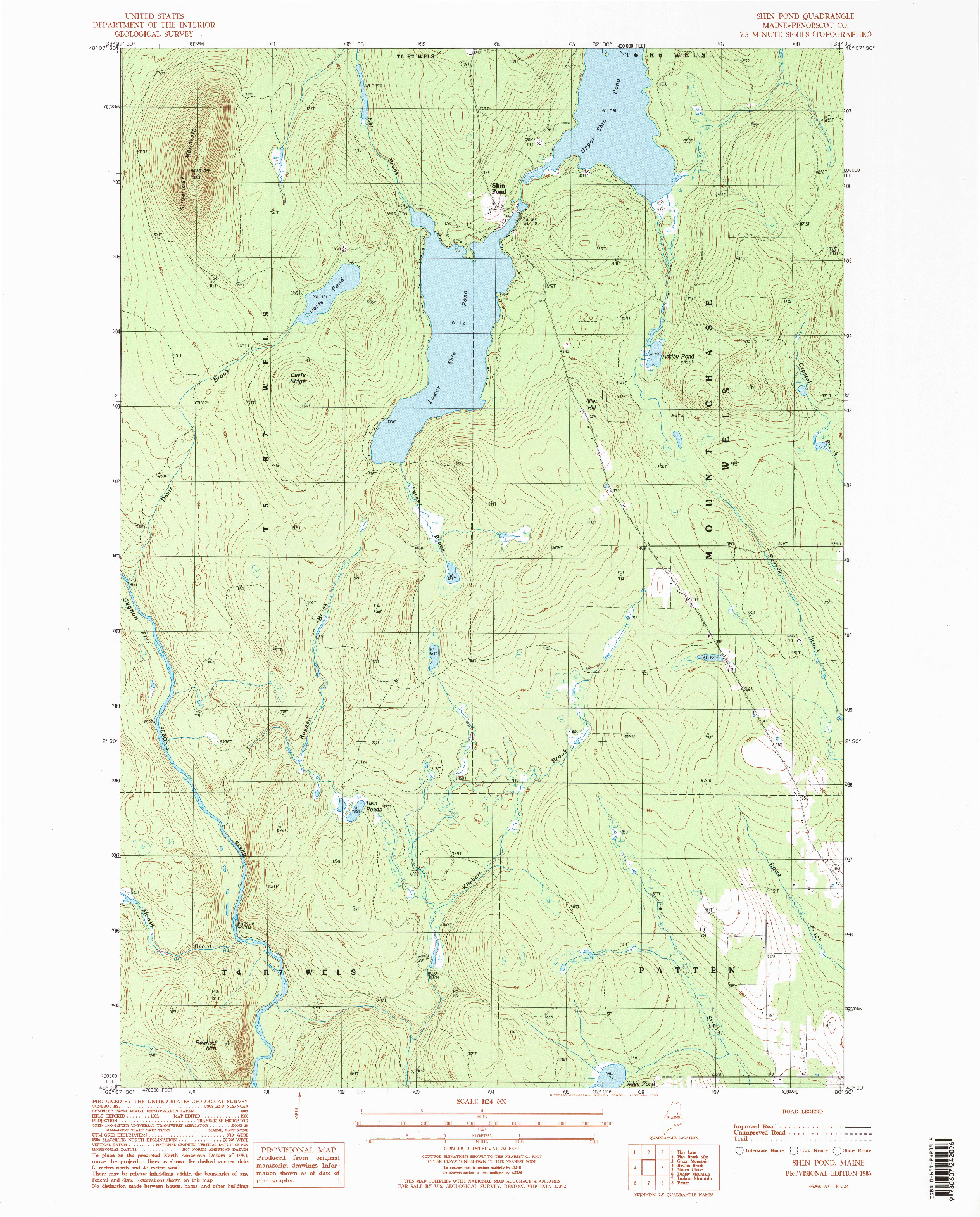 USGS 1:24000-SCALE QUADRANGLE FOR SHIN POND, ME 1986