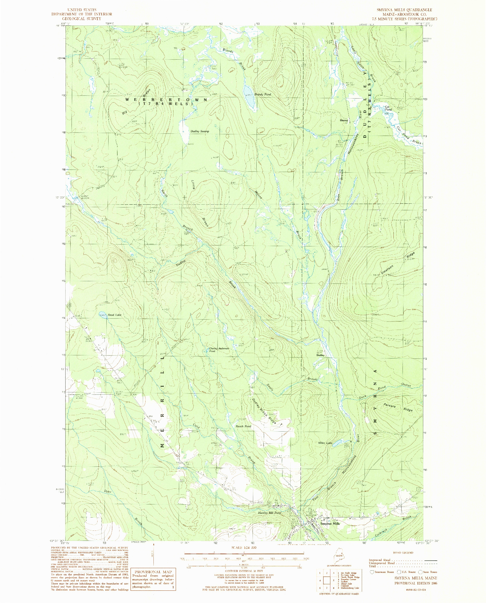 USGS 1:24000-SCALE QUADRANGLE FOR SMYRNA MILLS, ME 1986