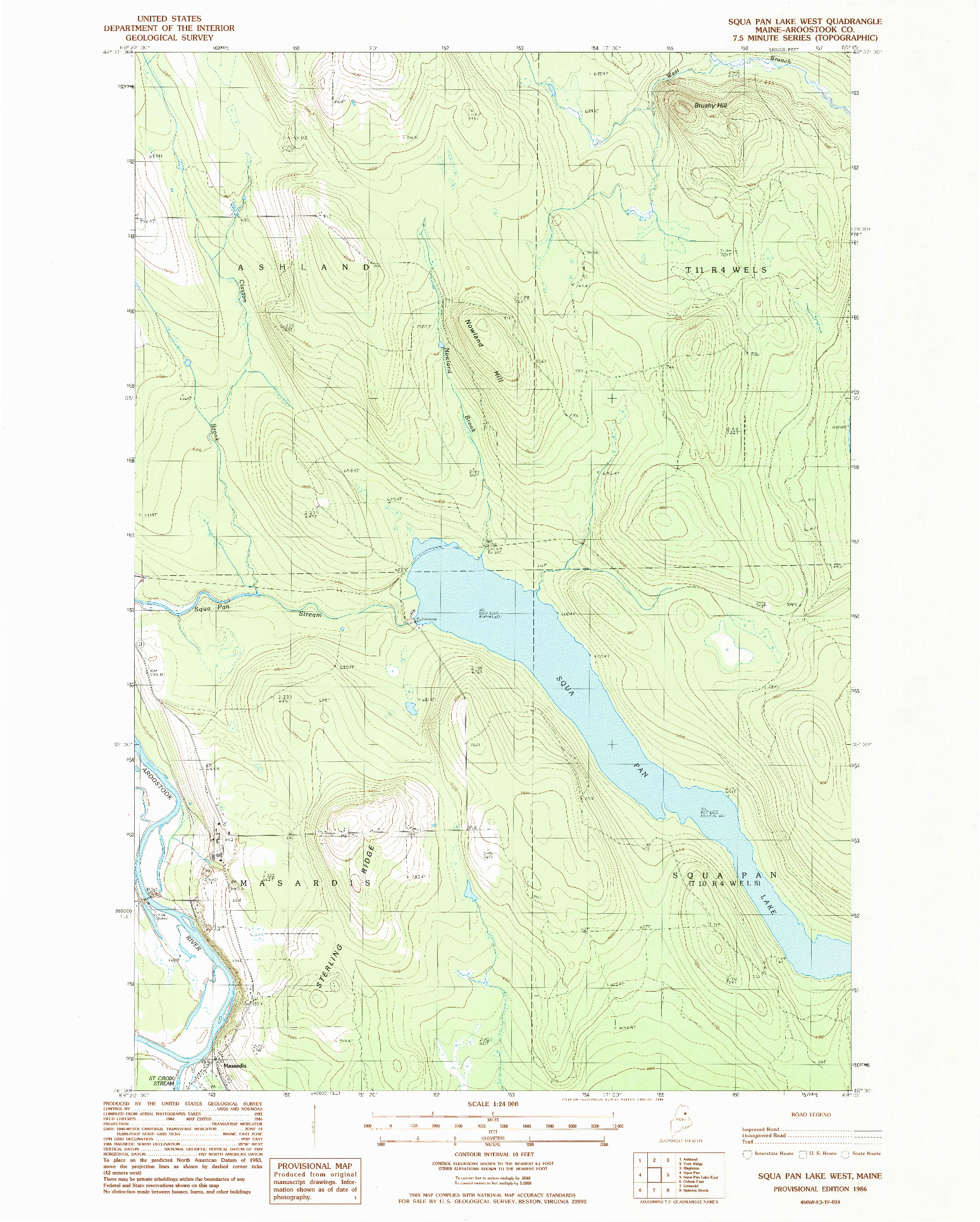 USGS 1:24000-SCALE QUADRANGLE FOR SQUA PAN LAKE WEST, ME 1986