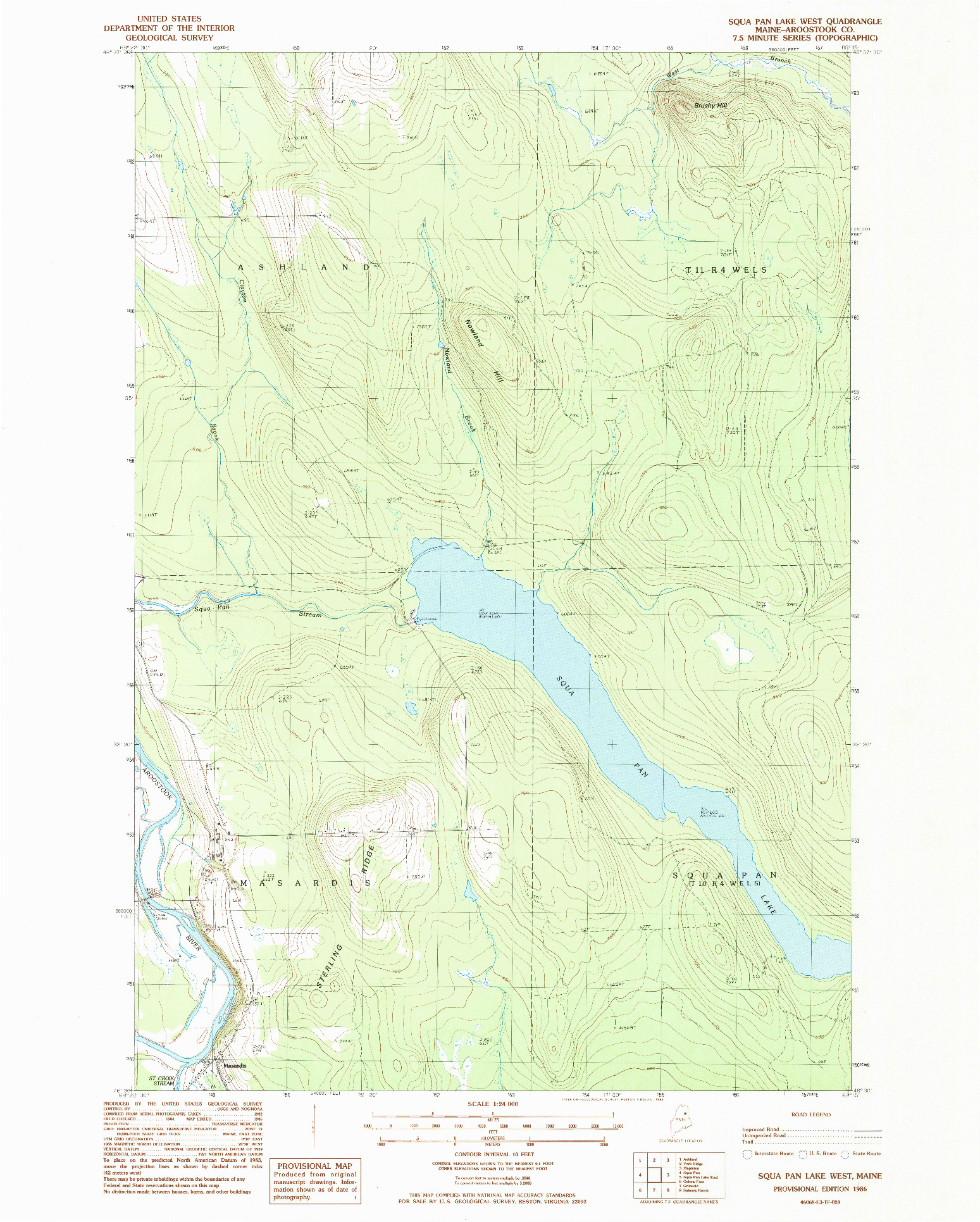 USGS 1:24000-SCALE QUADRANGLE FOR SQUA PAN LAKE WEST, ME 1986