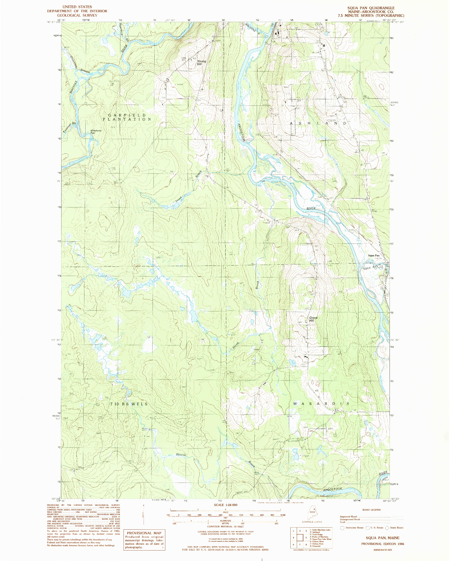 USGS 1:24000-SCALE QUADRANGLE FOR SQUA PAN, ME 1986