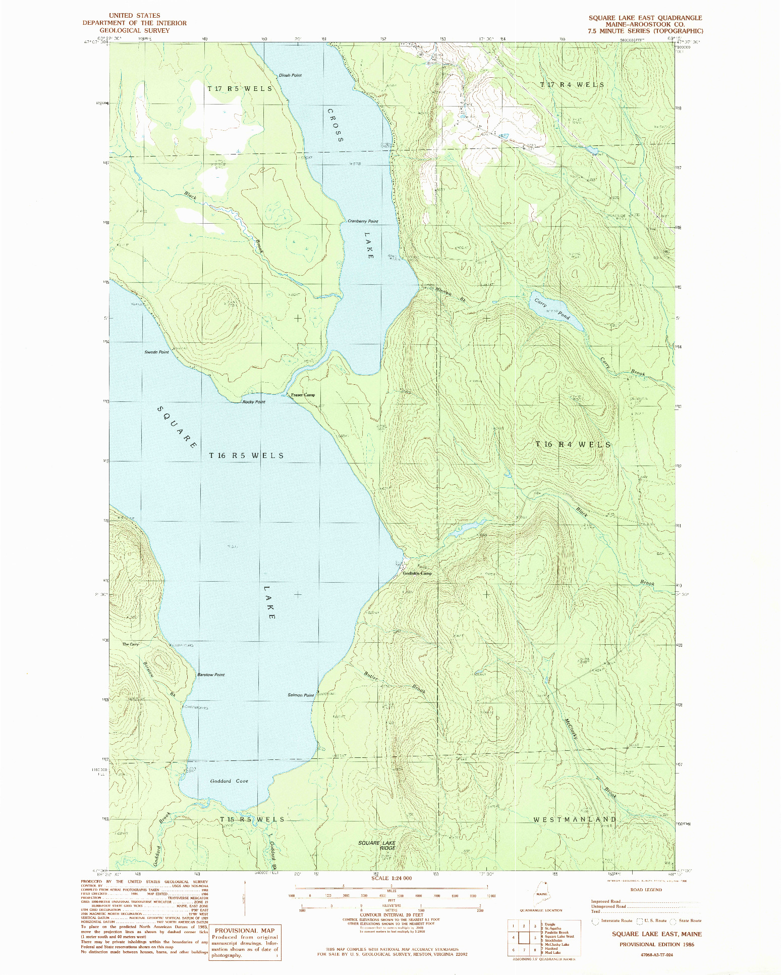 USGS 1:24000-SCALE QUADRANGLE FOR SQUARE LAKE EAST, ME 1986