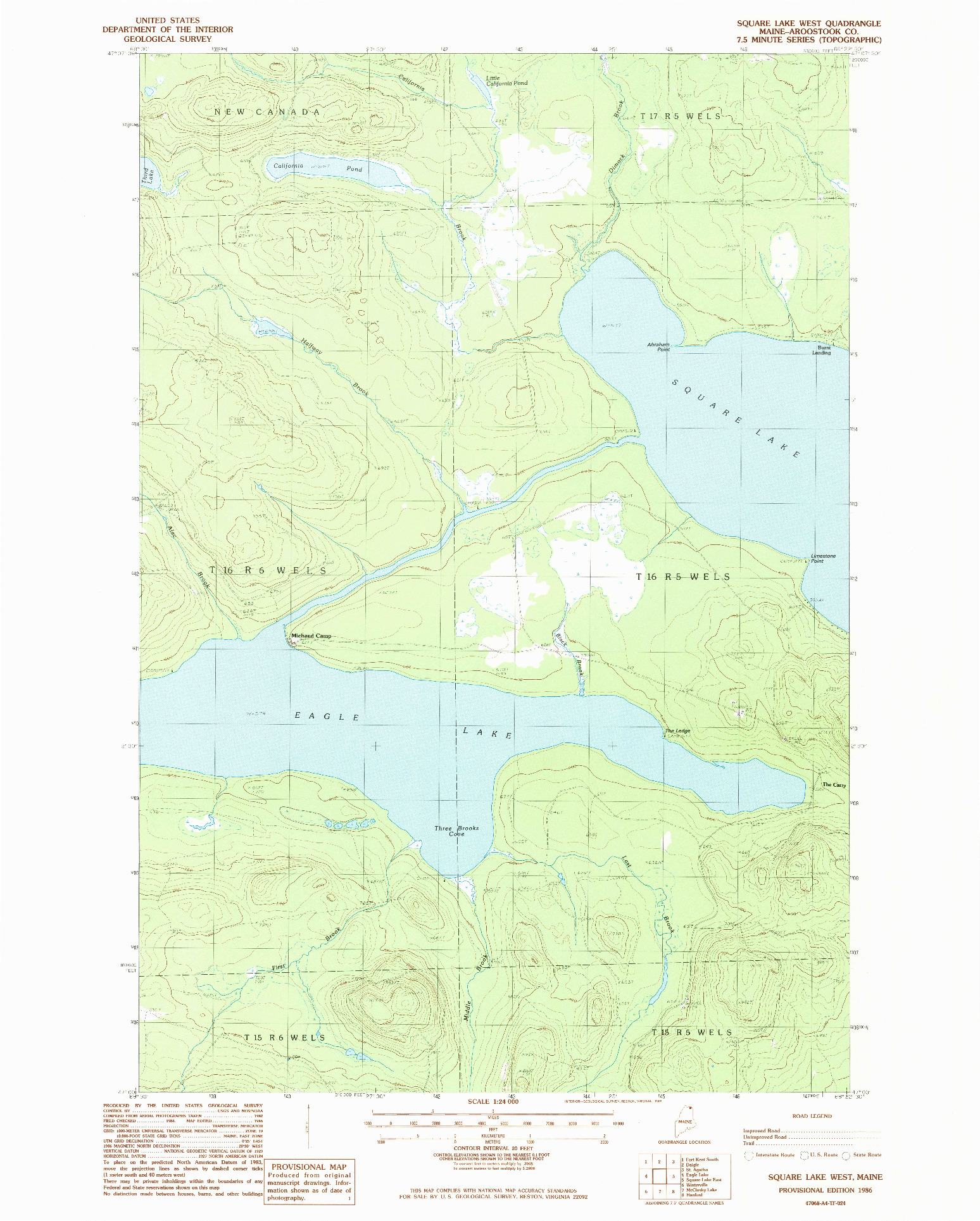 USGS 1:24000-SCALE QUADRANGLE FOR SQUARE LAKE WEST, ME 1986