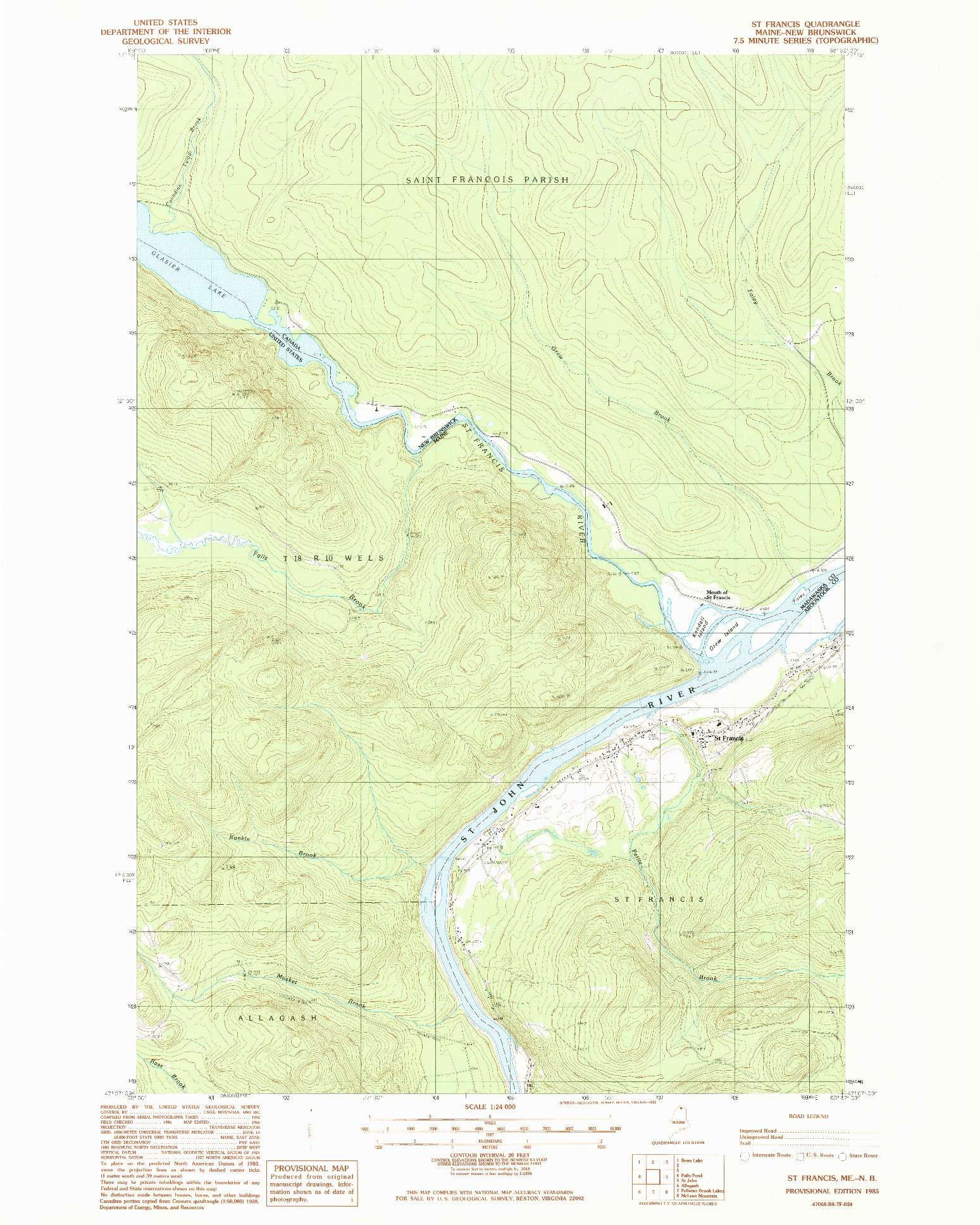 USGS 1:24000-SCALE QUADRANGLE FOR ST. FRANCIS, ME 1985