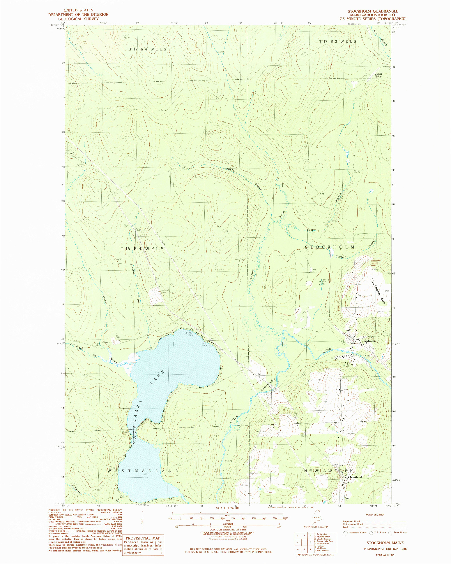 USGS 1:24000-SCALE QUADRANGLE FOR STOCKHOLM, ME 1986