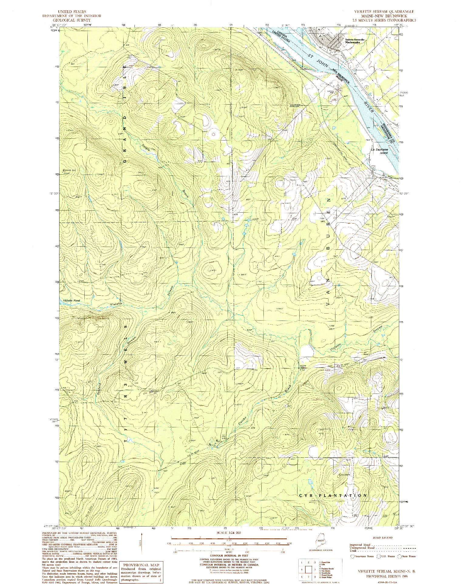 USGS 1:24000-SCALE QUADRANGLE FOR VIOLETTE STREAM, ME 1986