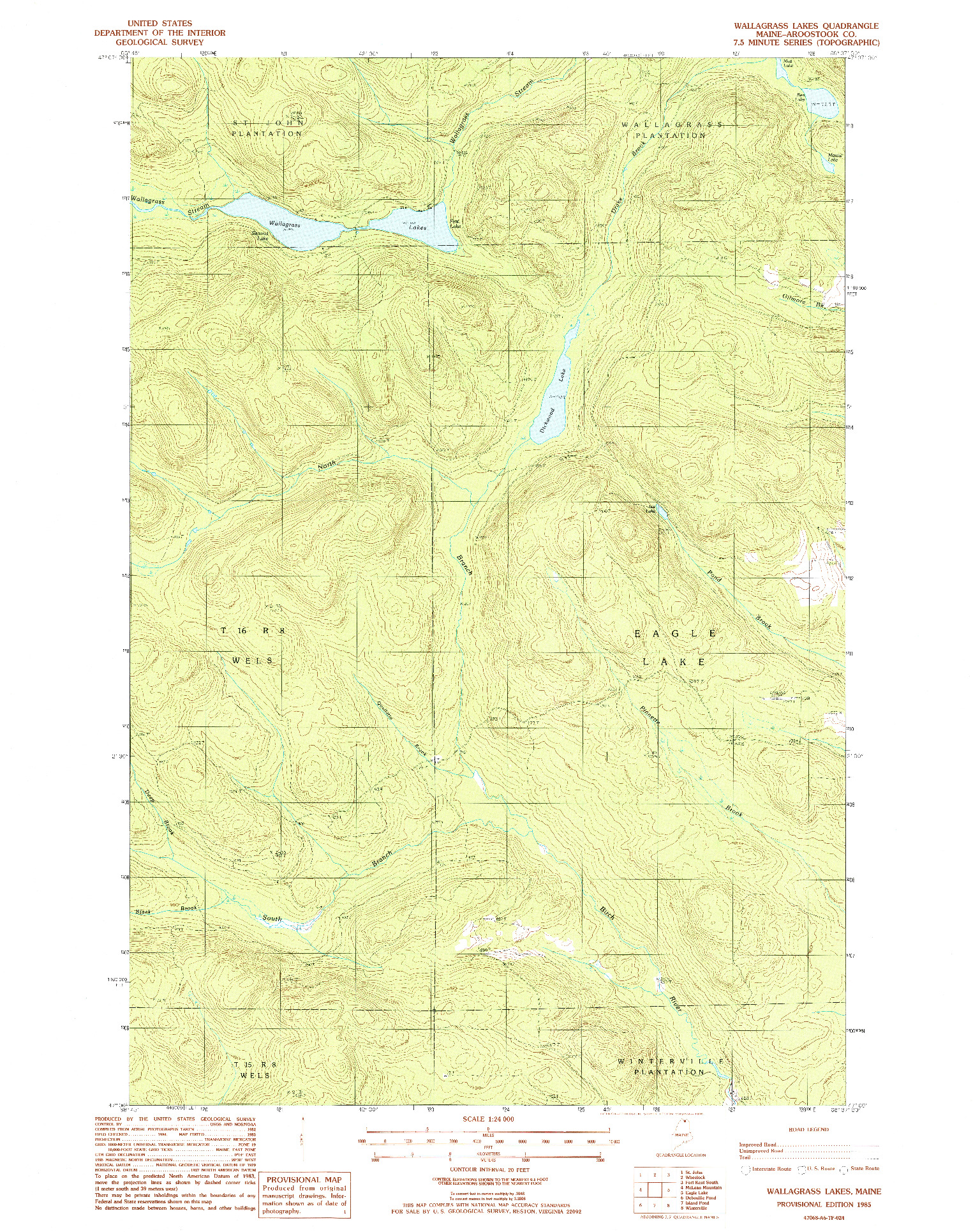 USGS 1:24000-SCALE QUADRANGLE FOR WALLAGRASS LAKES, ME 1985