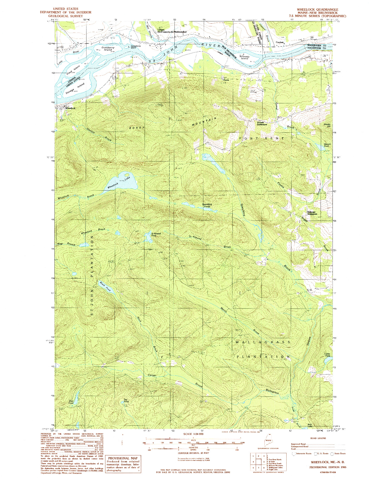 USGS 1:24000-SCALE QUADRANGLE FOR WHEELOCK, ME 1985