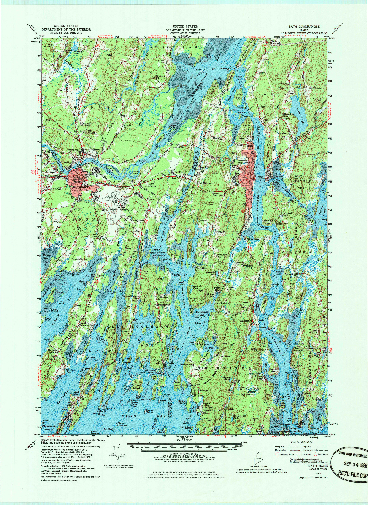 USGS 1:62500-SCALE QUADRANGLE FOR BATH, ME 1957