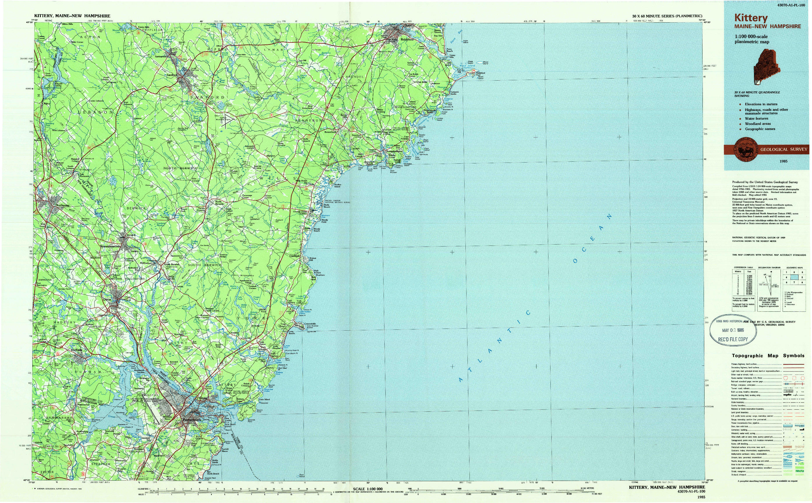 USGS 1:100000-SCALE QUADRANGLE FOR KITTERY, ME 1985