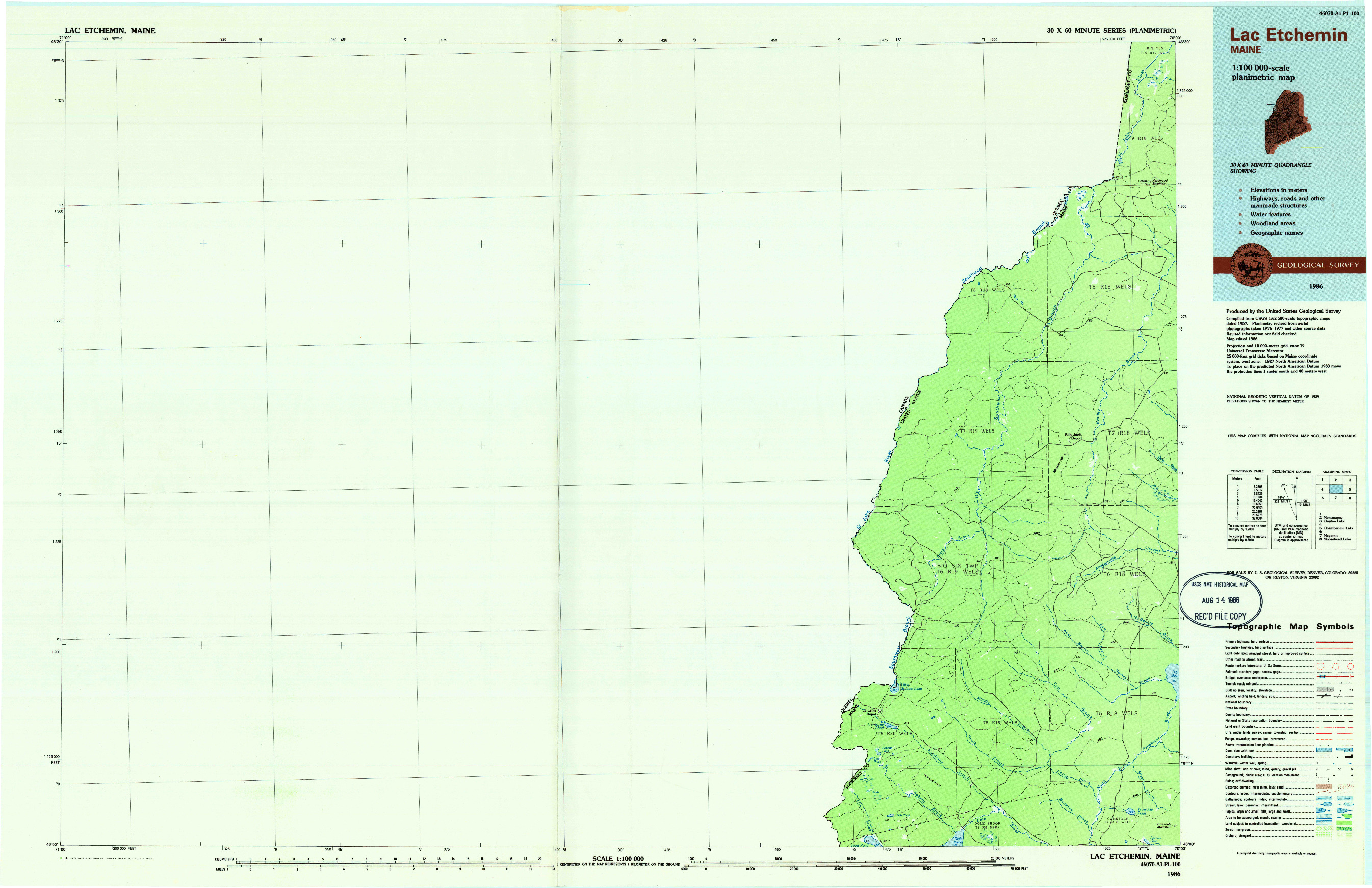 USGS 1:100000-SCALE QUADRANGLE FOR LAC ETCHEMIN, ME 1986