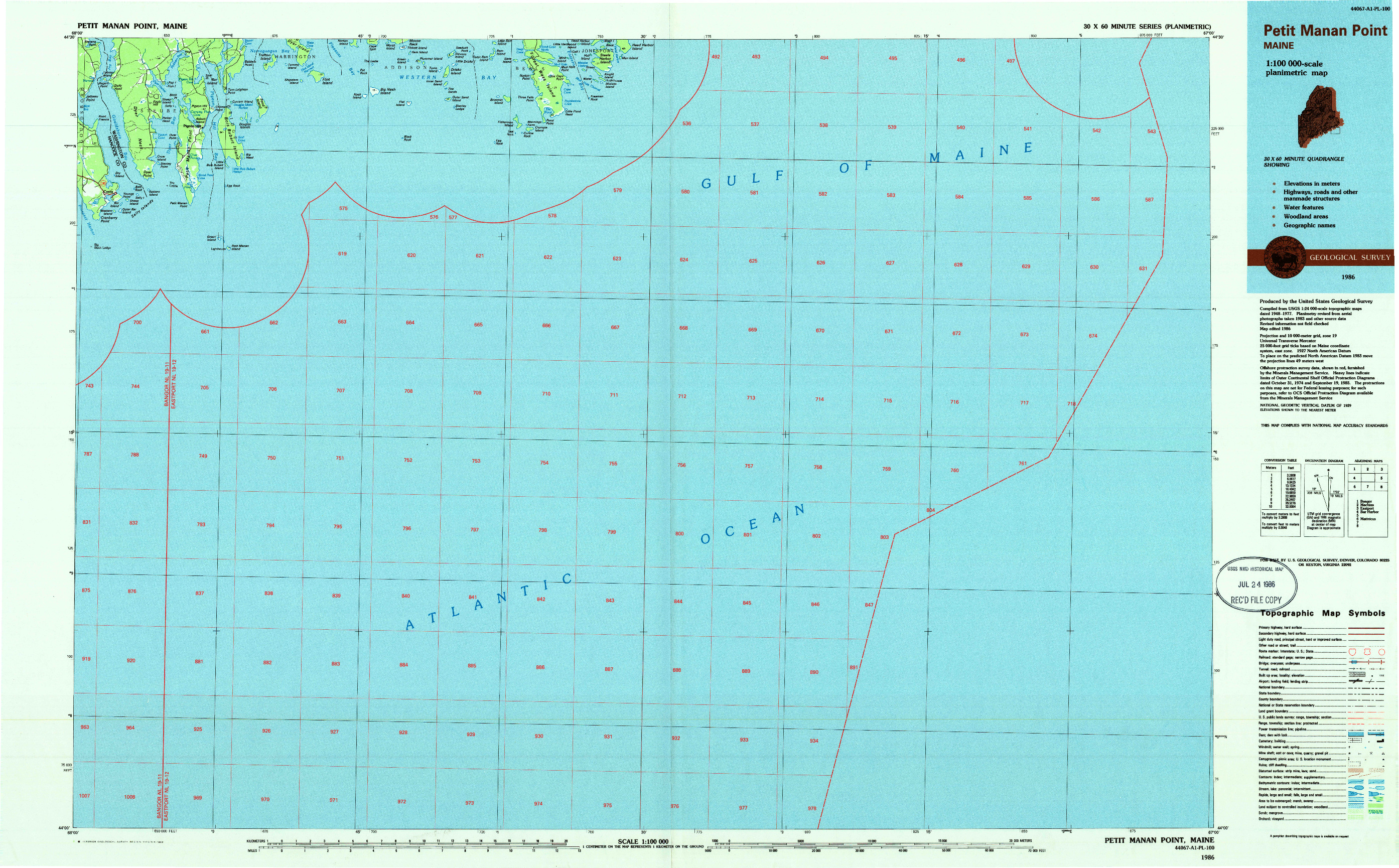 USGS 1:100000-SCALE QUADRANGLE FOR PETIT MANAN POINT, ME 1986