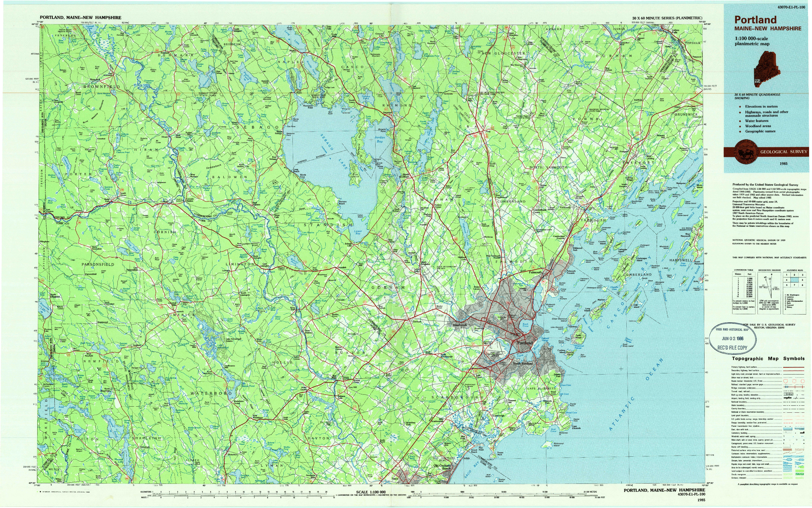 USGS 1:100000-SCALE QUADRANGLE FOR PORTLAND, ME 1985