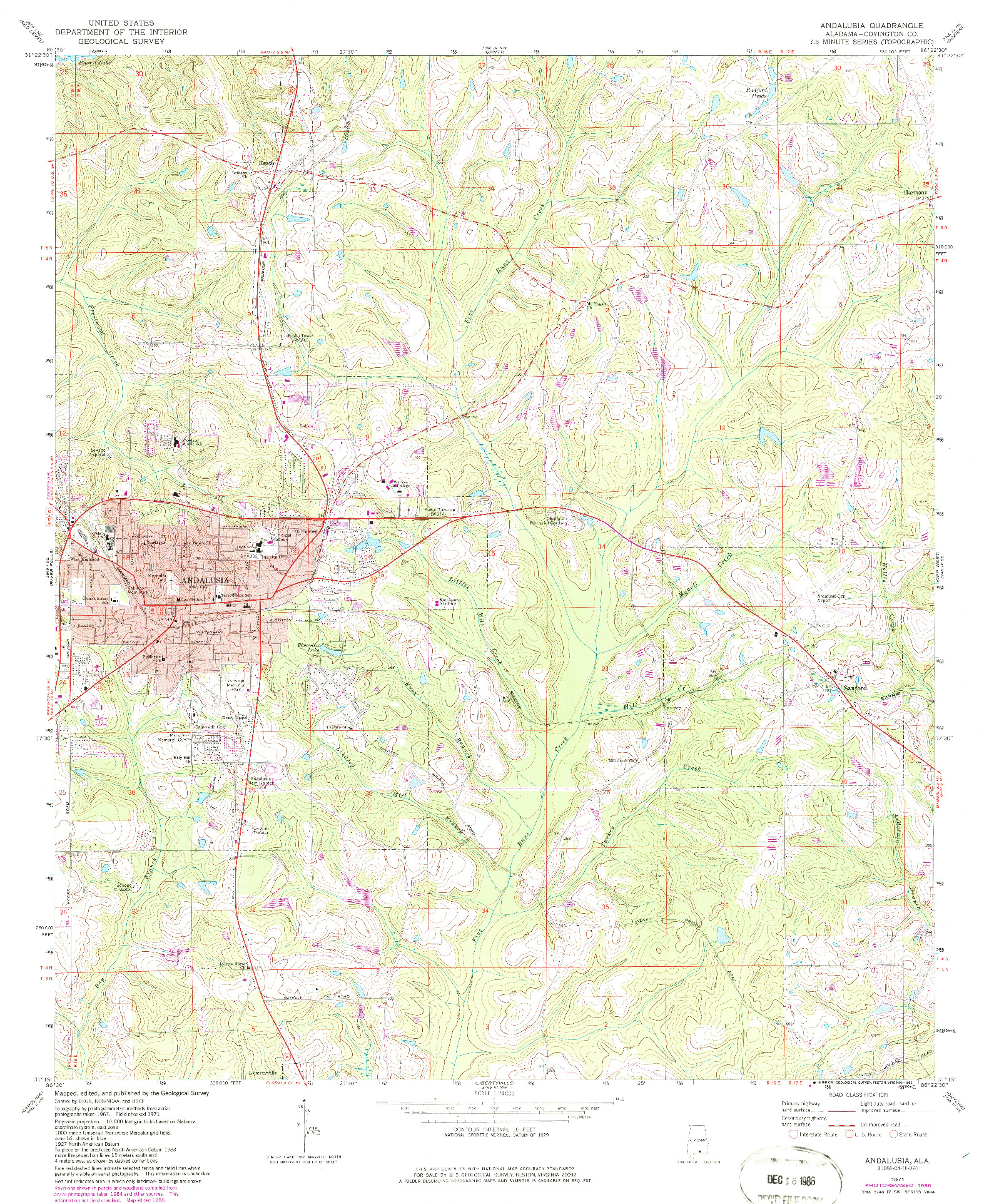 USGS 1:24000-SCALE QUADRANGLE FOR ANDALUSIA, AL 1971