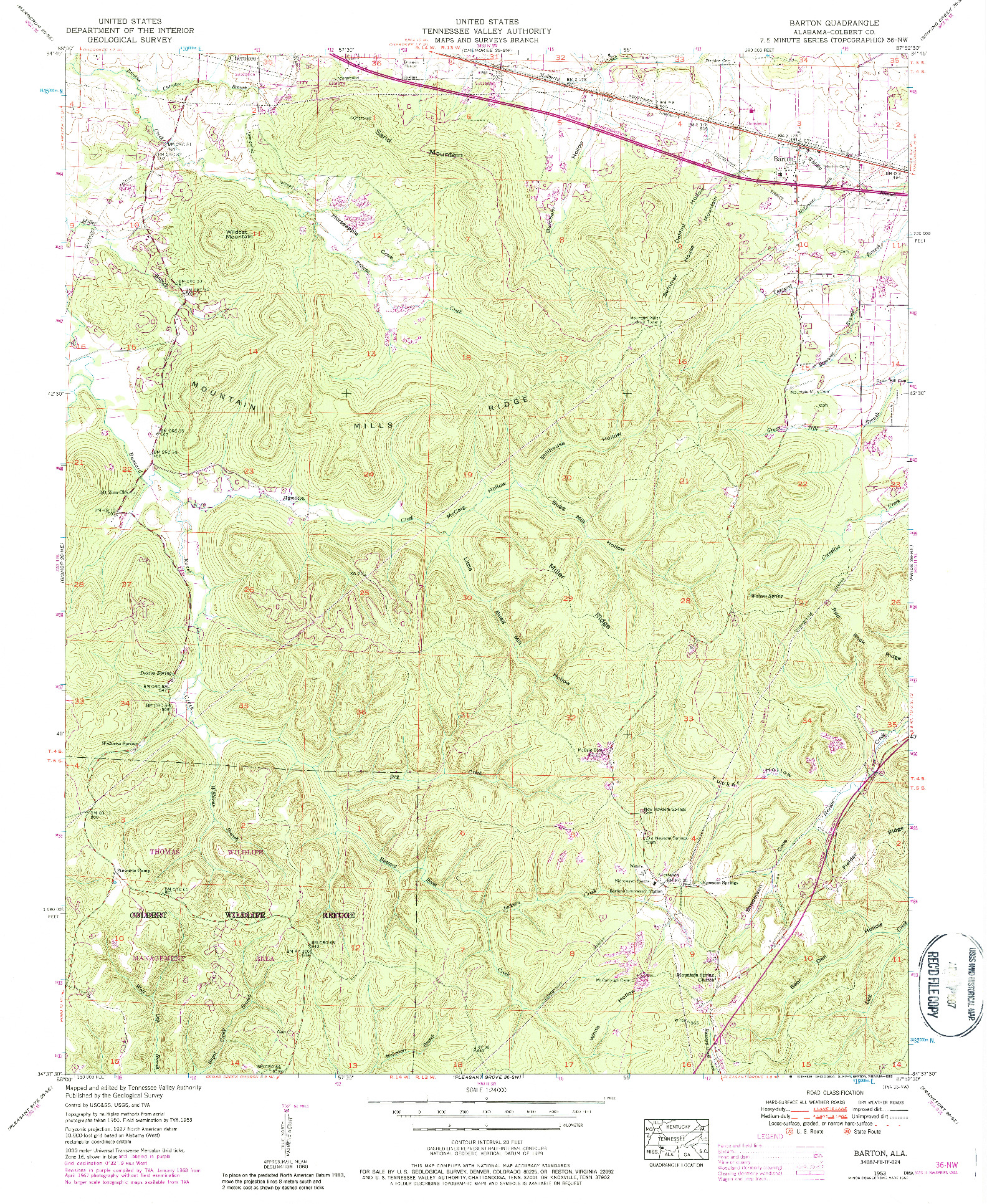 USGS 1:24000-SCALE QUADRANGLE FOR BARTON, AL 1953