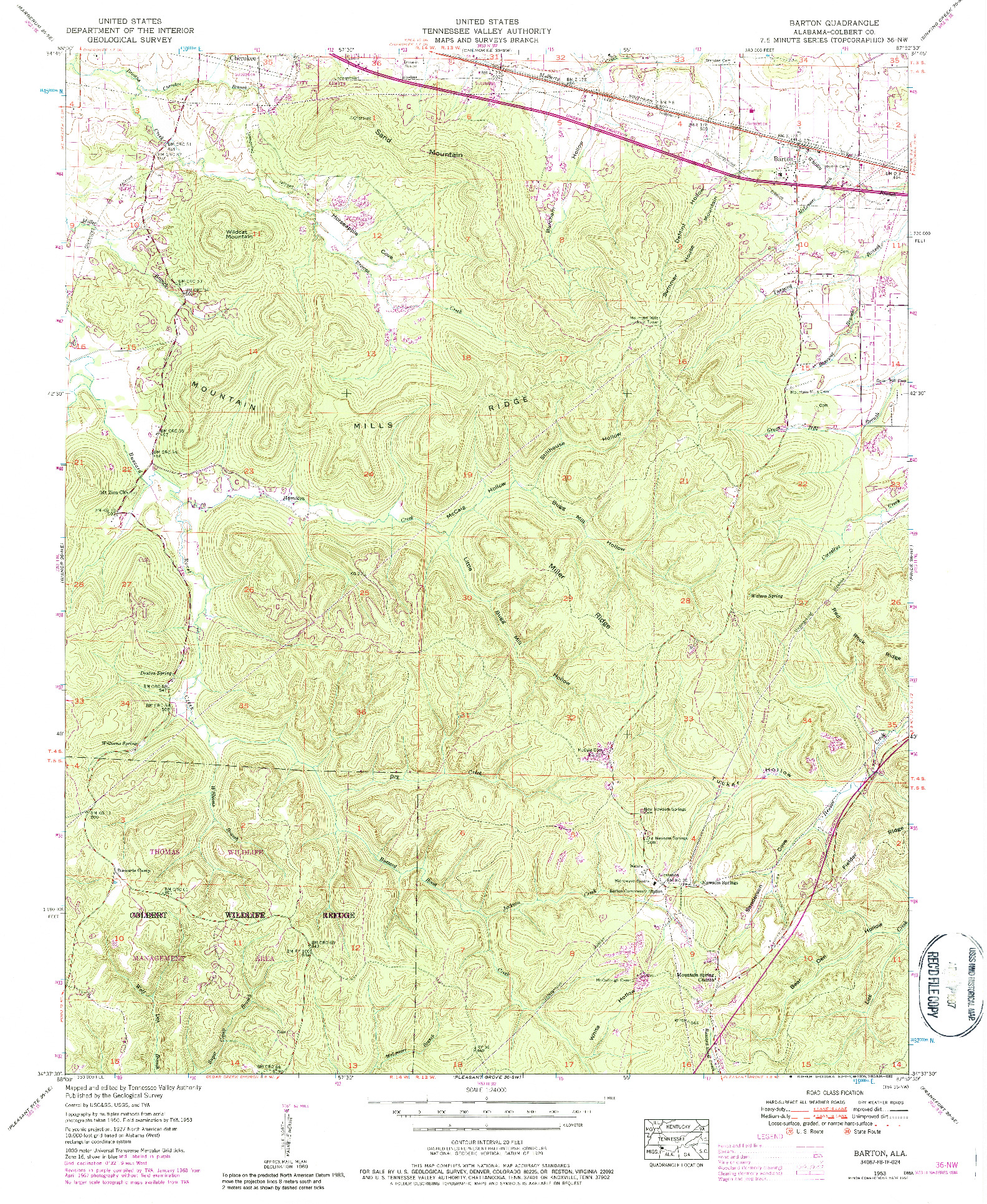 USGS 1:24000-SCALE QUADRANGLE FOR BARTON, AL 1953
