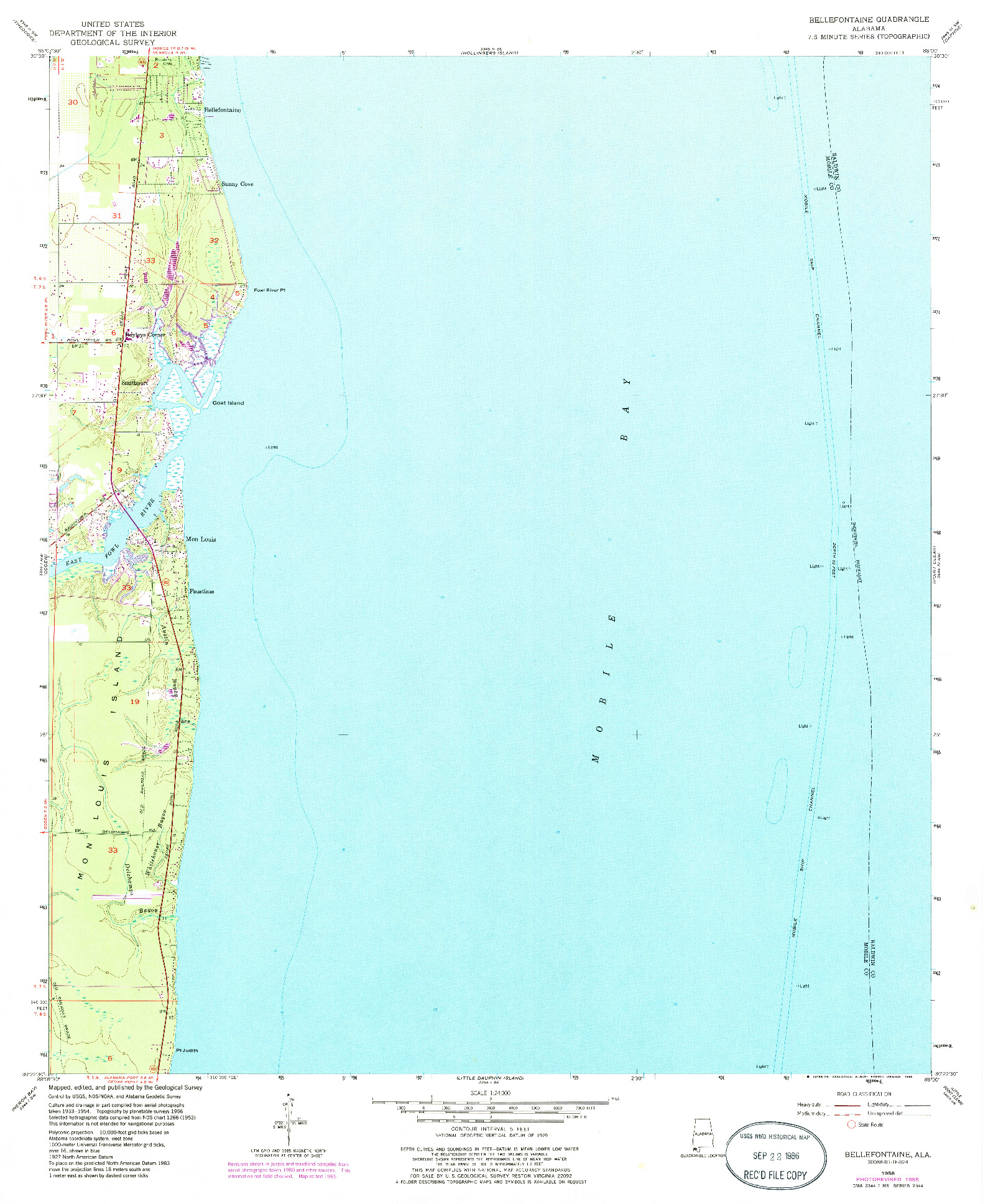 USGS 1:24000-SCALE QUADRANGLE FOR BELLEFONTAINE, AL 1956