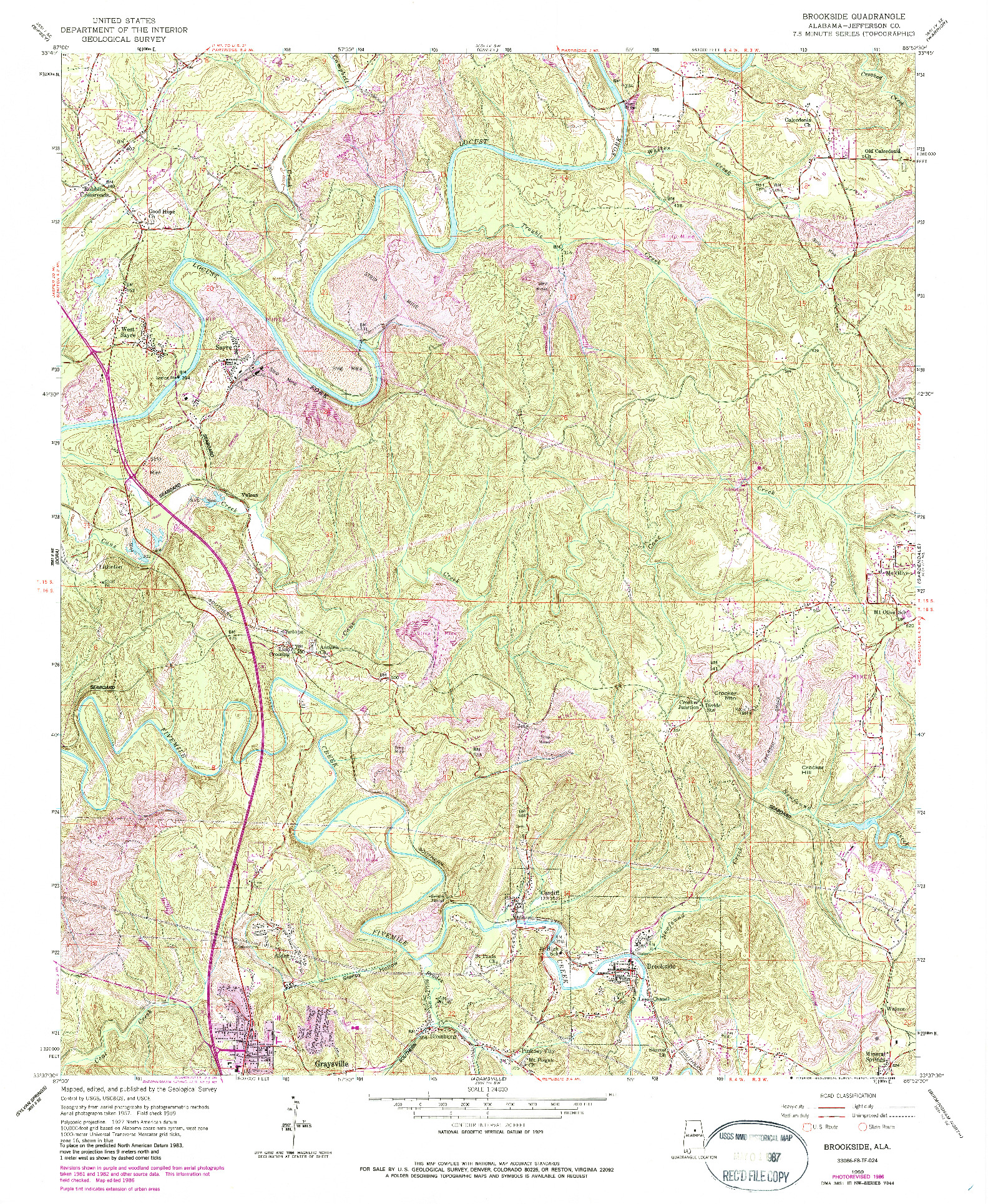 USGS 1:24000-SCALE QUADRANGLE FOR BROOKSIDE, AL 1959