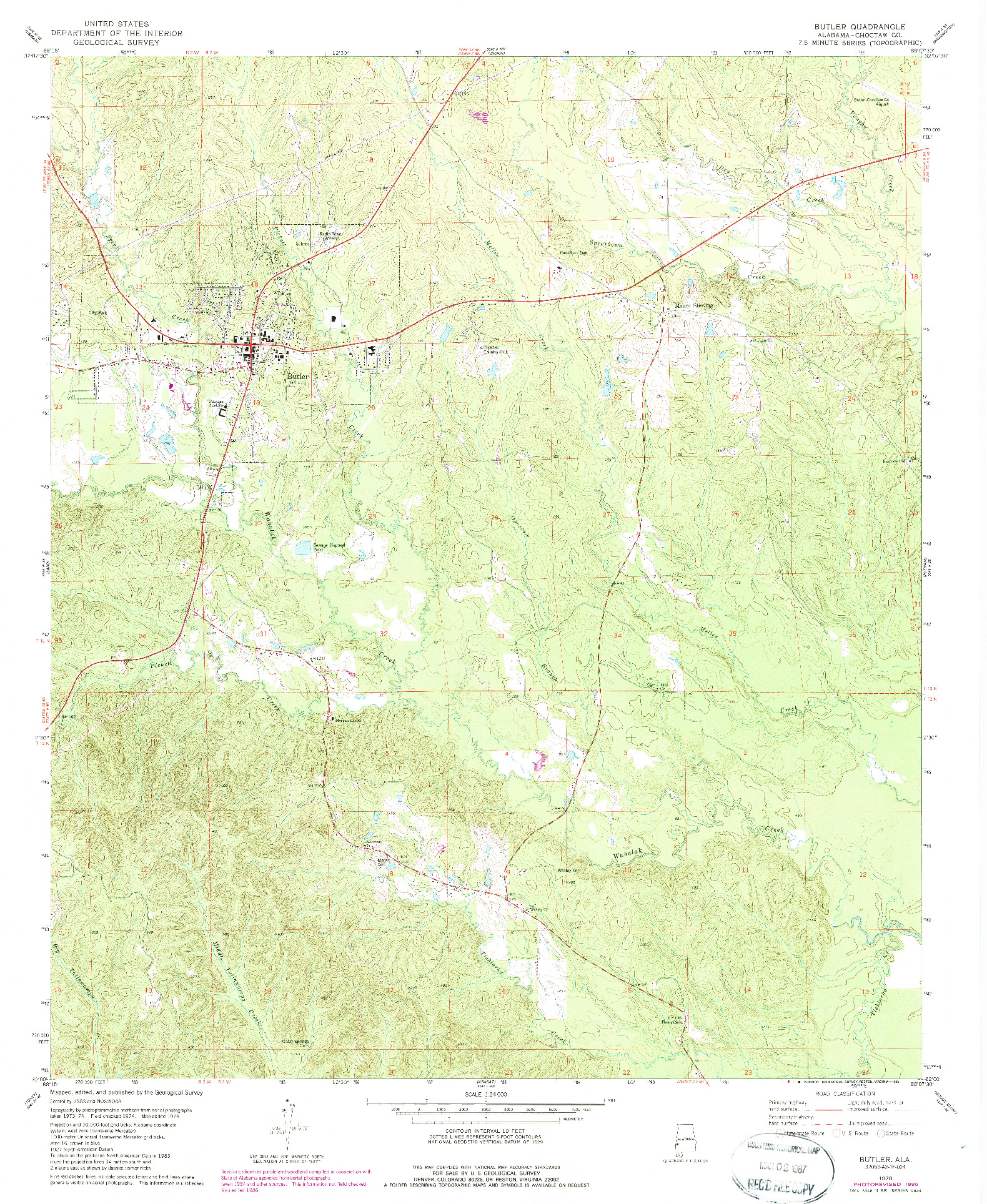 USGS 1:24000-SCALE QUADRANGLE FOR BUTLER, AL 1978