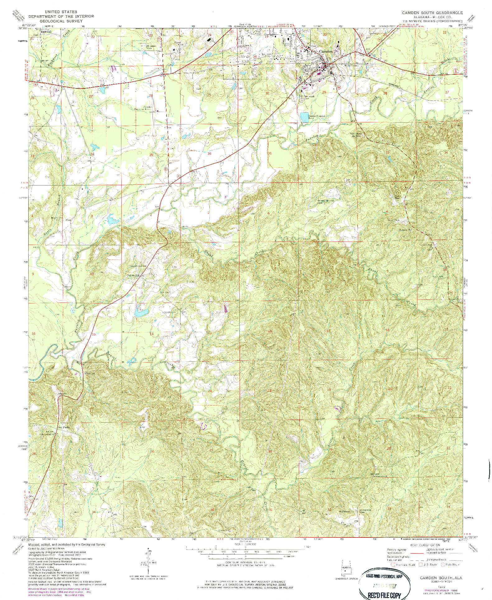 USGS 1:24000-SCALE QUADRANGLE FOR CAMDEN SOUTH, AL 1973