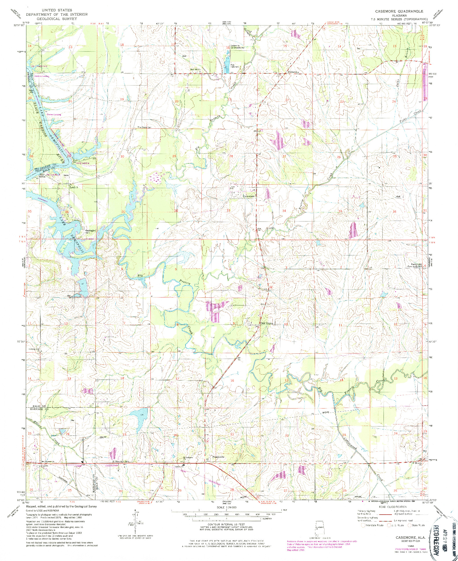 USGS 1:24000-SCALE QUADRANGLE FOR CASEMORE, AL 1980