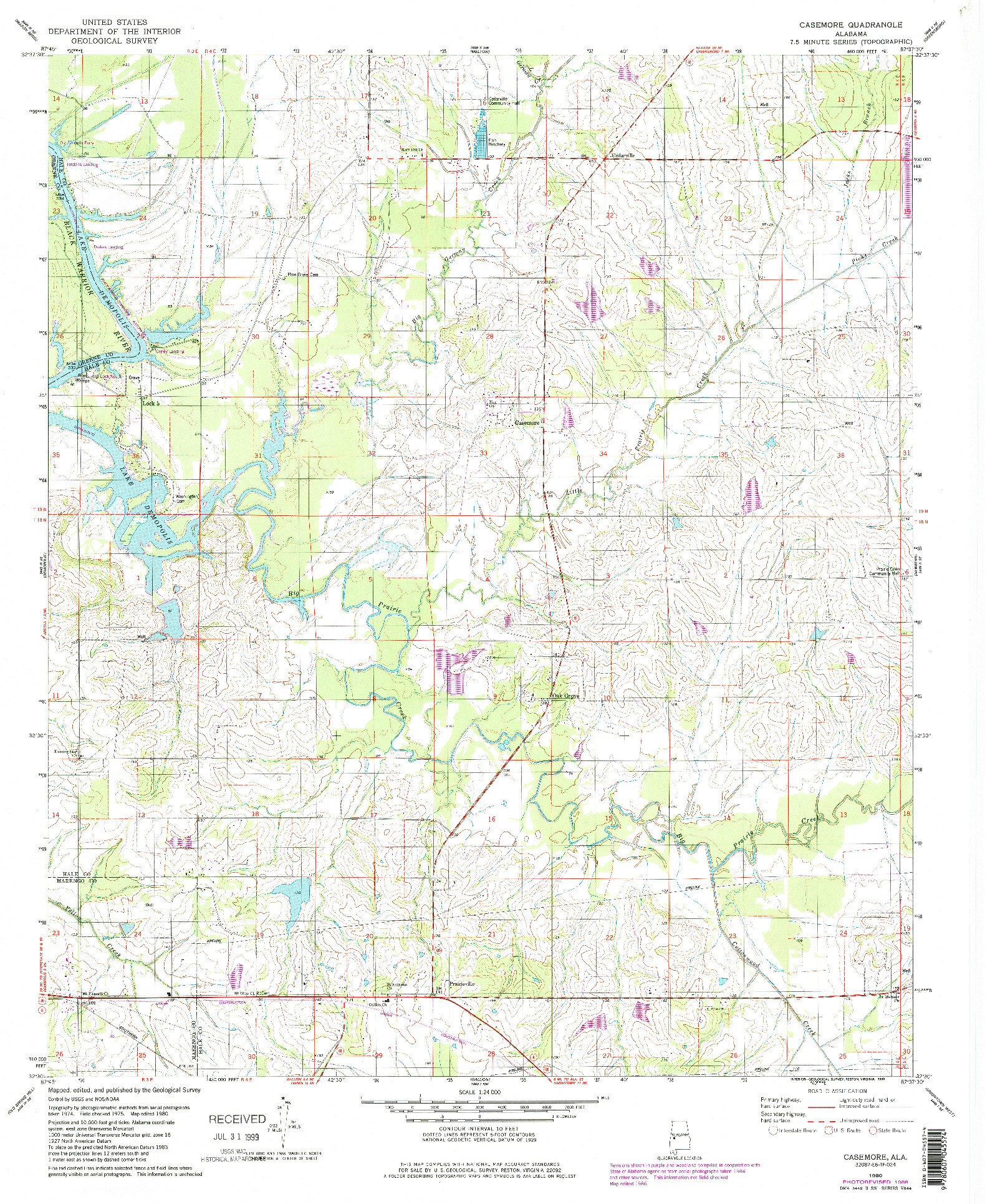 USGS 1:24000-SCALE QUADRANGLE FOR CASEMORE, AL 1980