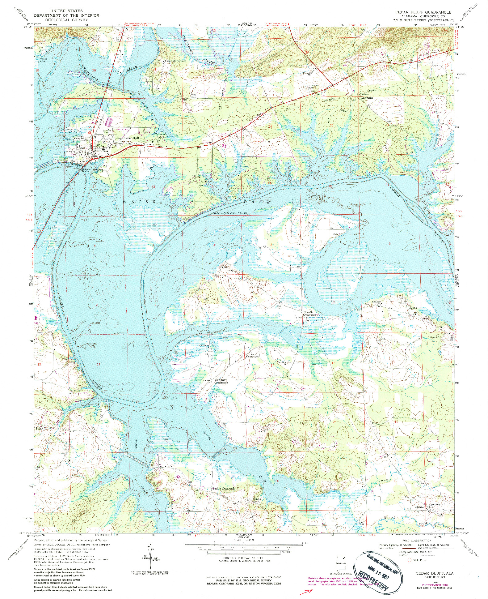 USGS 1:24000-SCALE QUADRANGLE FOR CEDAR BLUFF, AL 1967