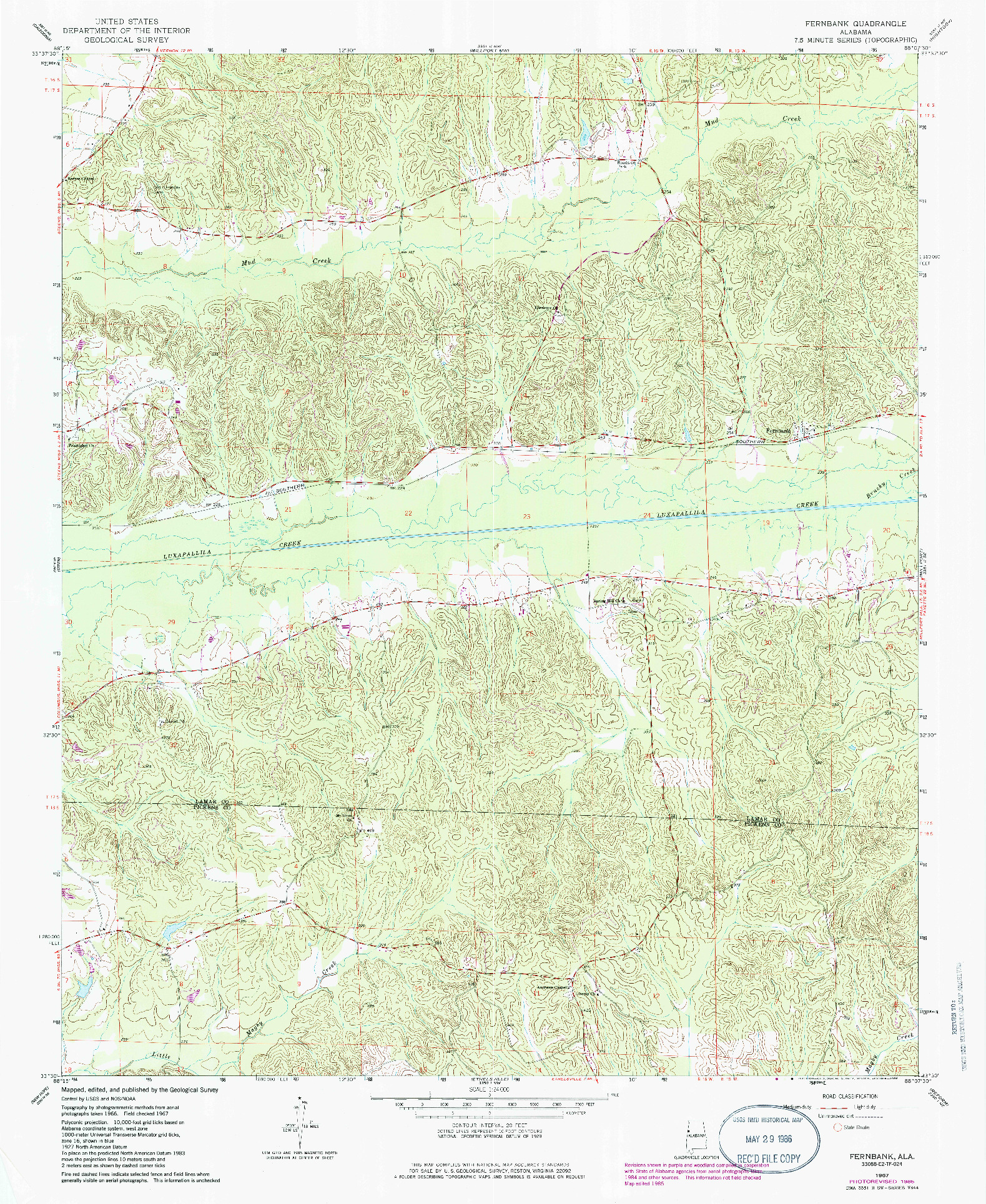 USGS 1:24000-SCALE QUADRANGLE FOR FERNBANK, AL 1967