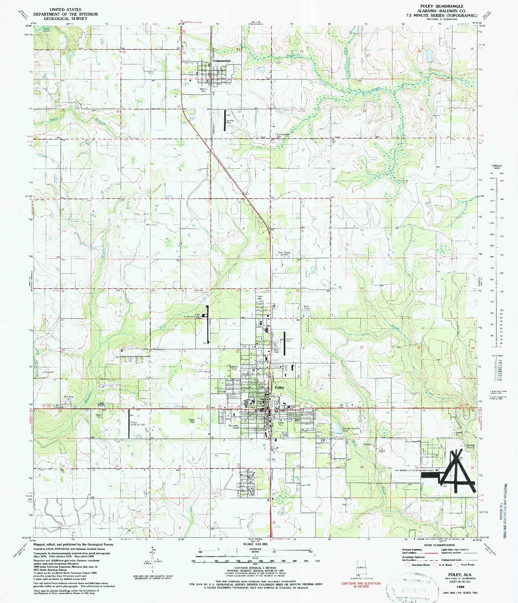 USGS 1:24000-SCALE QUADRANGLE FOR FOLEY, AL 1980