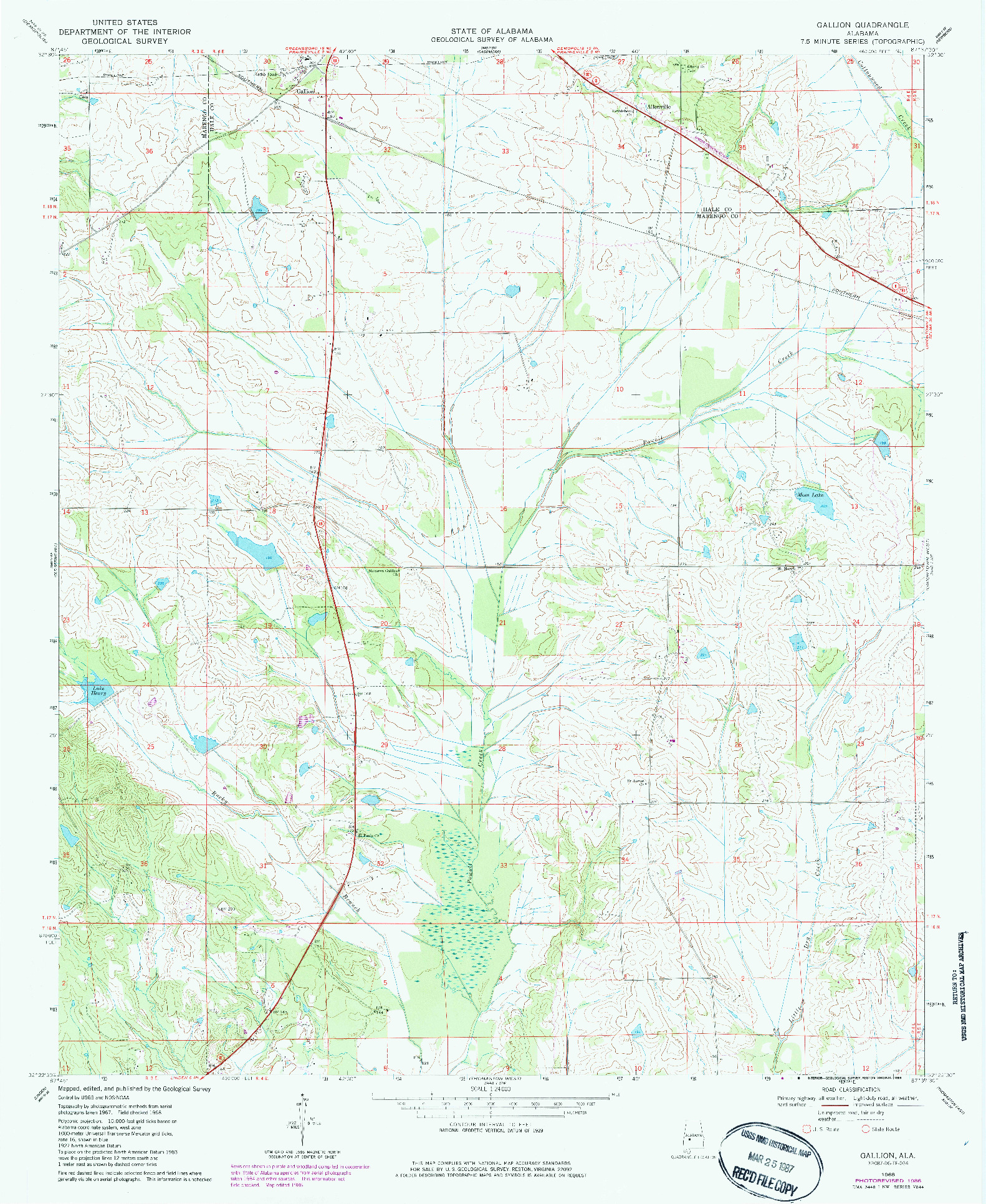 USGS 1:24000-SCALE QUADRANGLE FOR GALLION, AL 1968