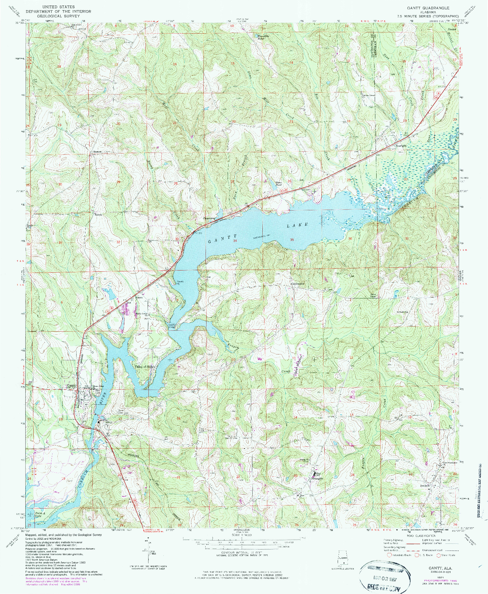 USGS 1:24000-SCALE QUADRANGLE FOR GANTT, AL 1971