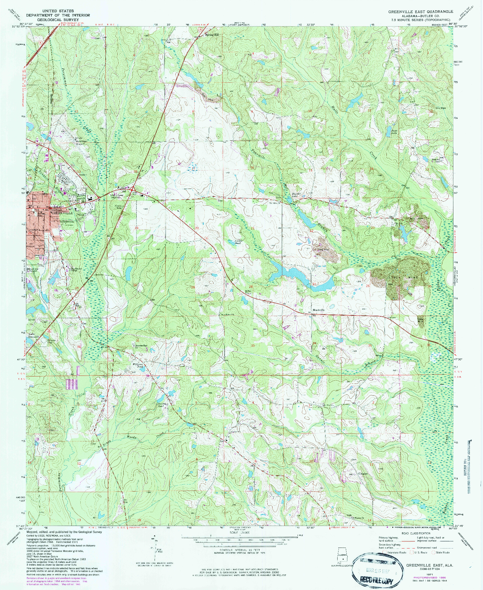 USGS 1:24000-SCALE QUADRANGLE FOR GREENVILLE EAST, AL 1971