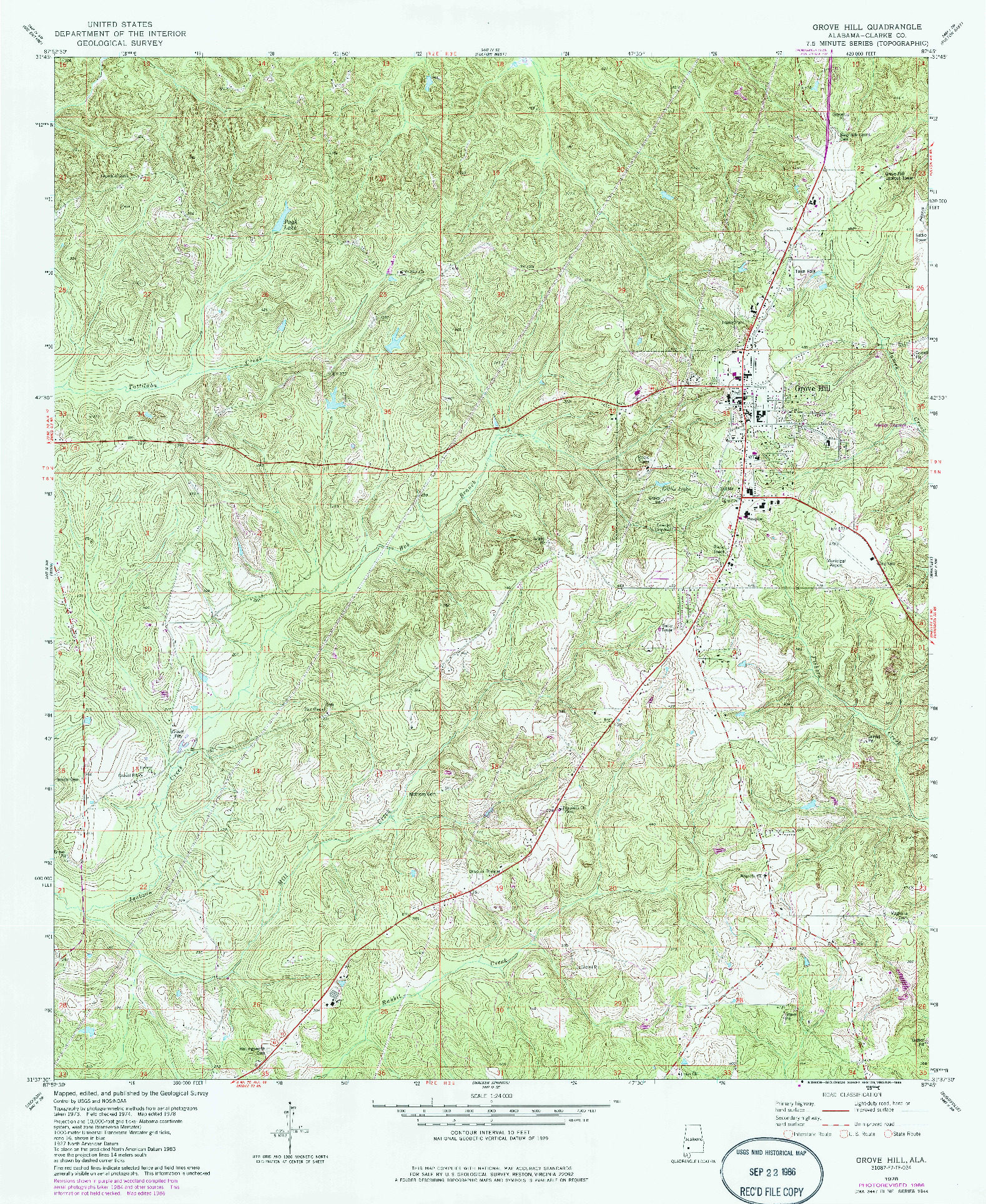 USGS 1:24000-SCALE QUADRANGLE FOR GROVE HILL, AL 1978