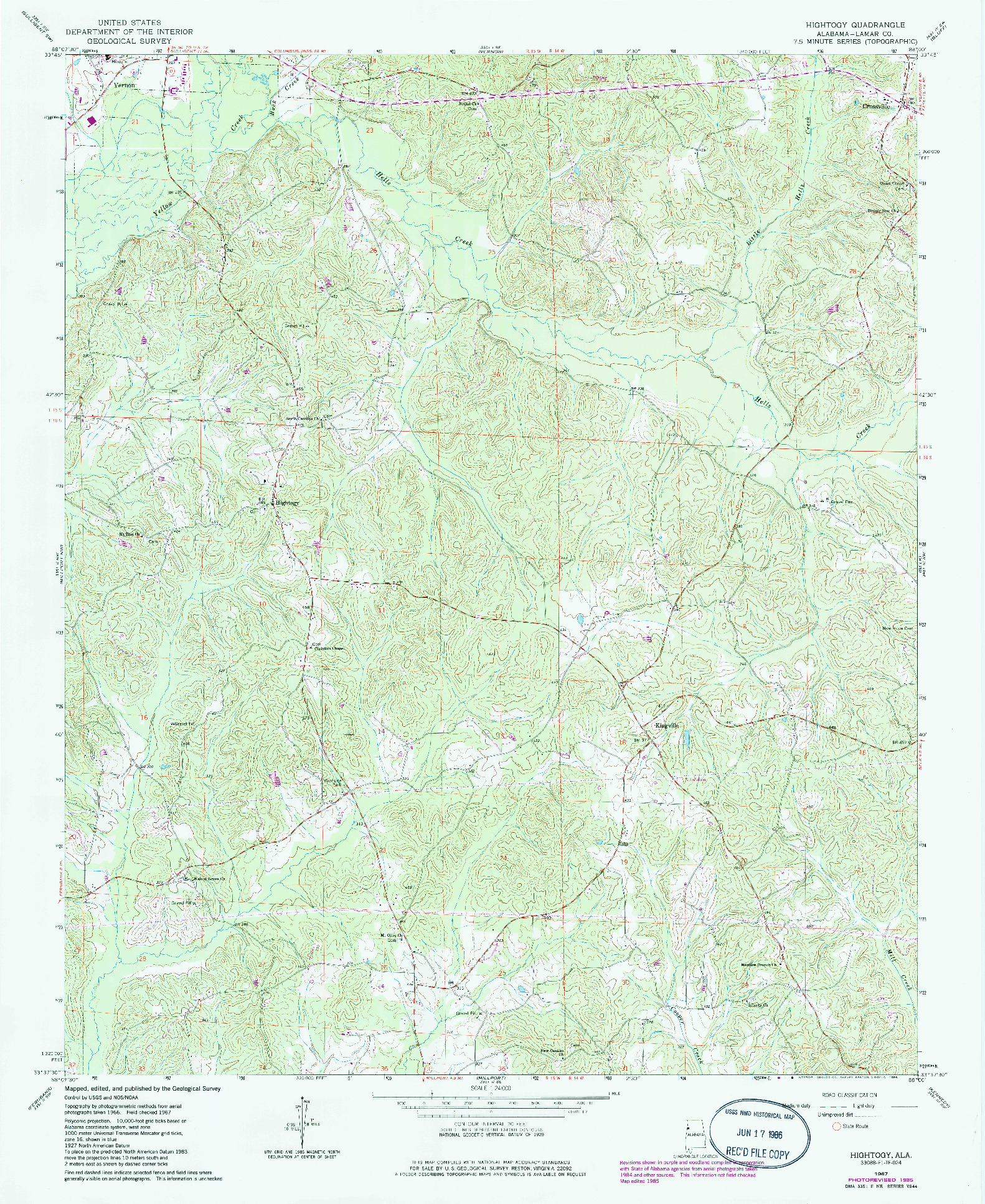 USGS 1:24000-SCALE QUADRANGLE FOR HIGHTOGY, AL 1967