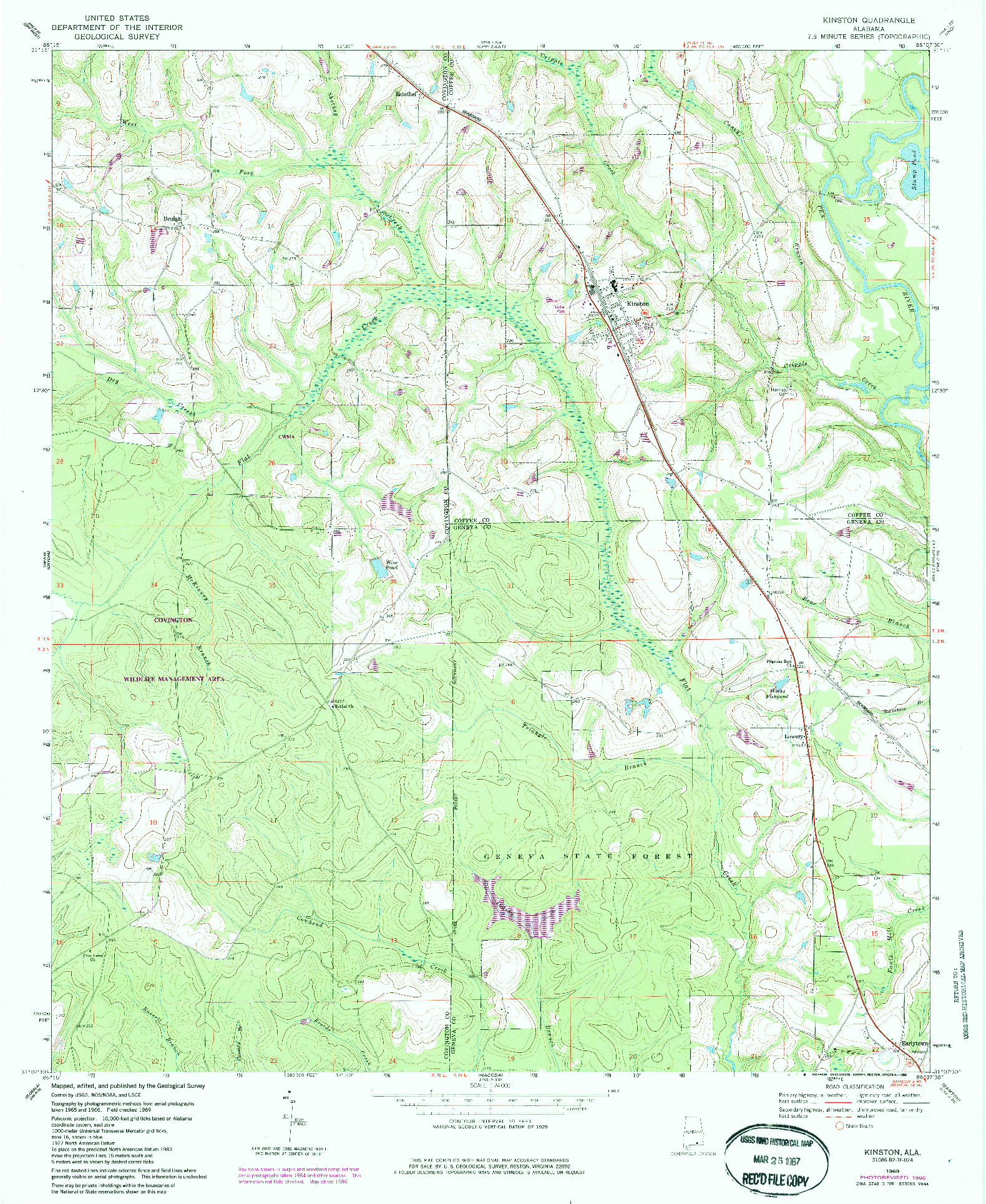 USGS 1:24000-SCALE QUADRANGLE FOR KINSTON, AL 1969