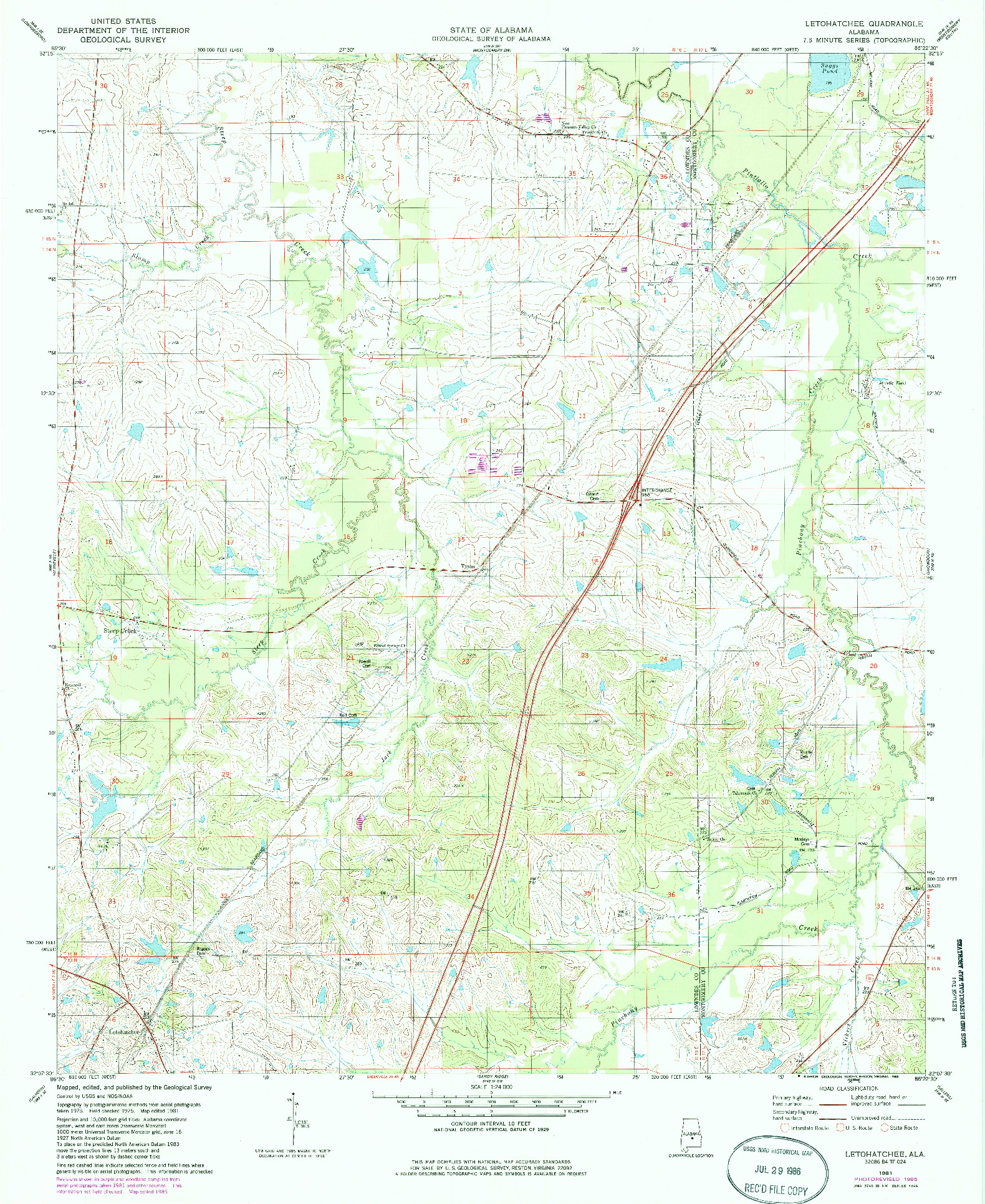 USGS 1:24000-SCALE QUADRANGLE FOR LETOHATCHEE, AL 1981