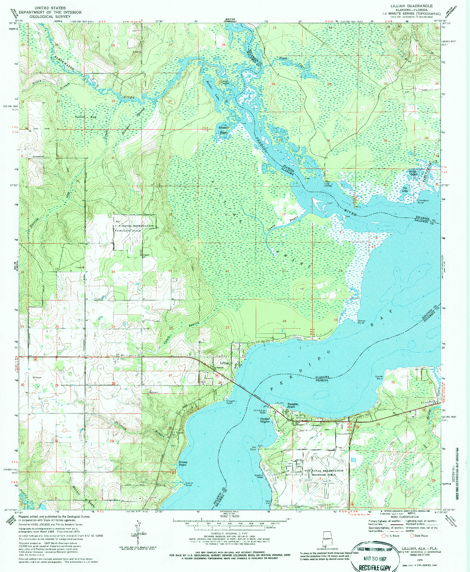 USGS 1:24000-SCALE QUADRANGLE FOR LILLIAN, AL 1970