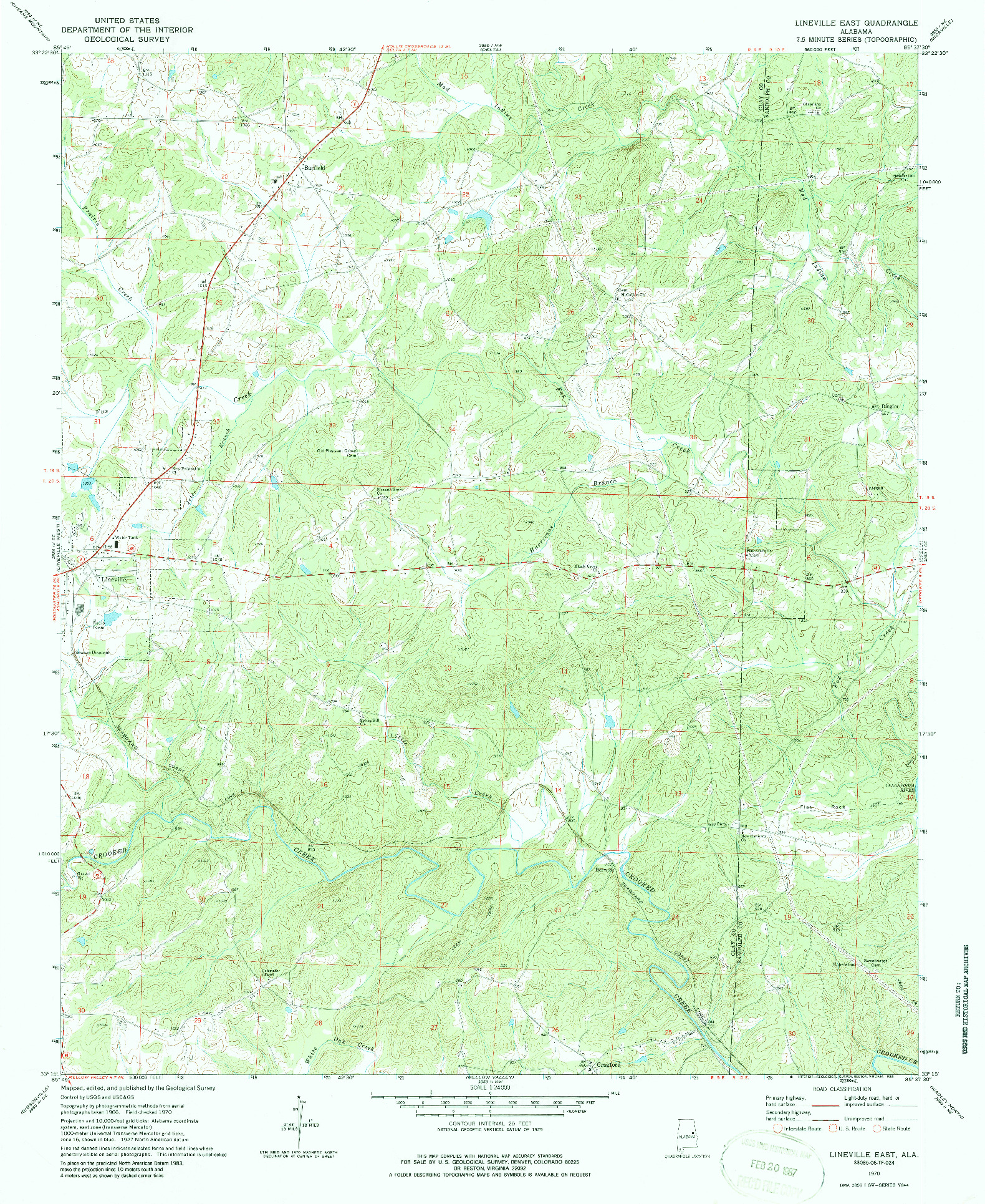 USGS 1:24000-SCALE QUADRANGLE FOR LINEVILLE EAST, AL 1970