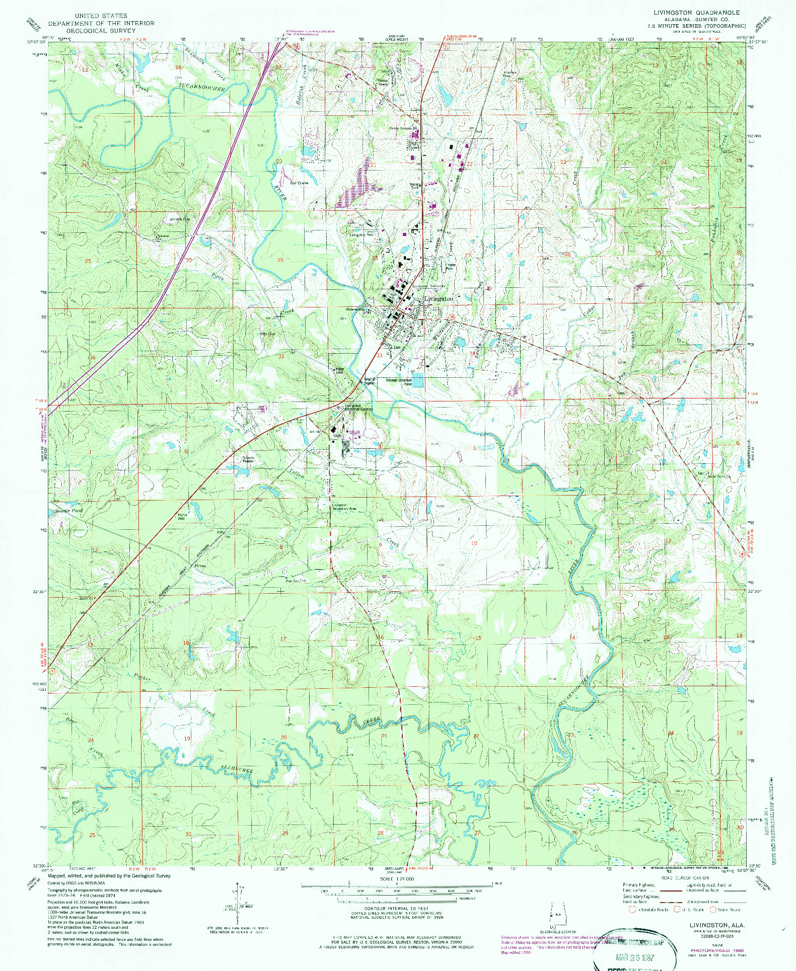 USGS 1:24000-SCALE QUADRANGLE FOR LIVINGSTON, AL 1974