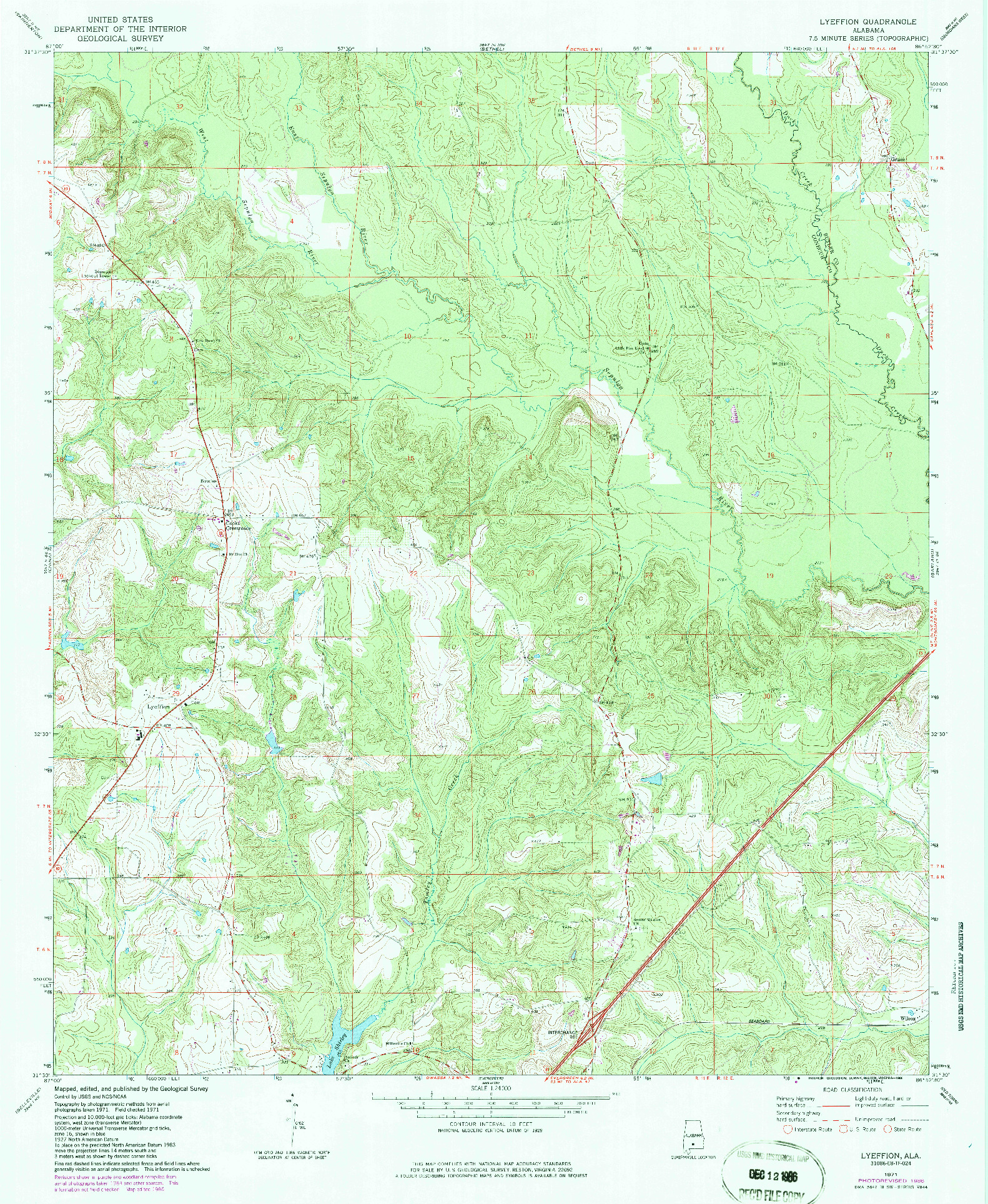 USGS 1:24000-SCALE QUADRANGLE FOR LYEFFION, AL 1971