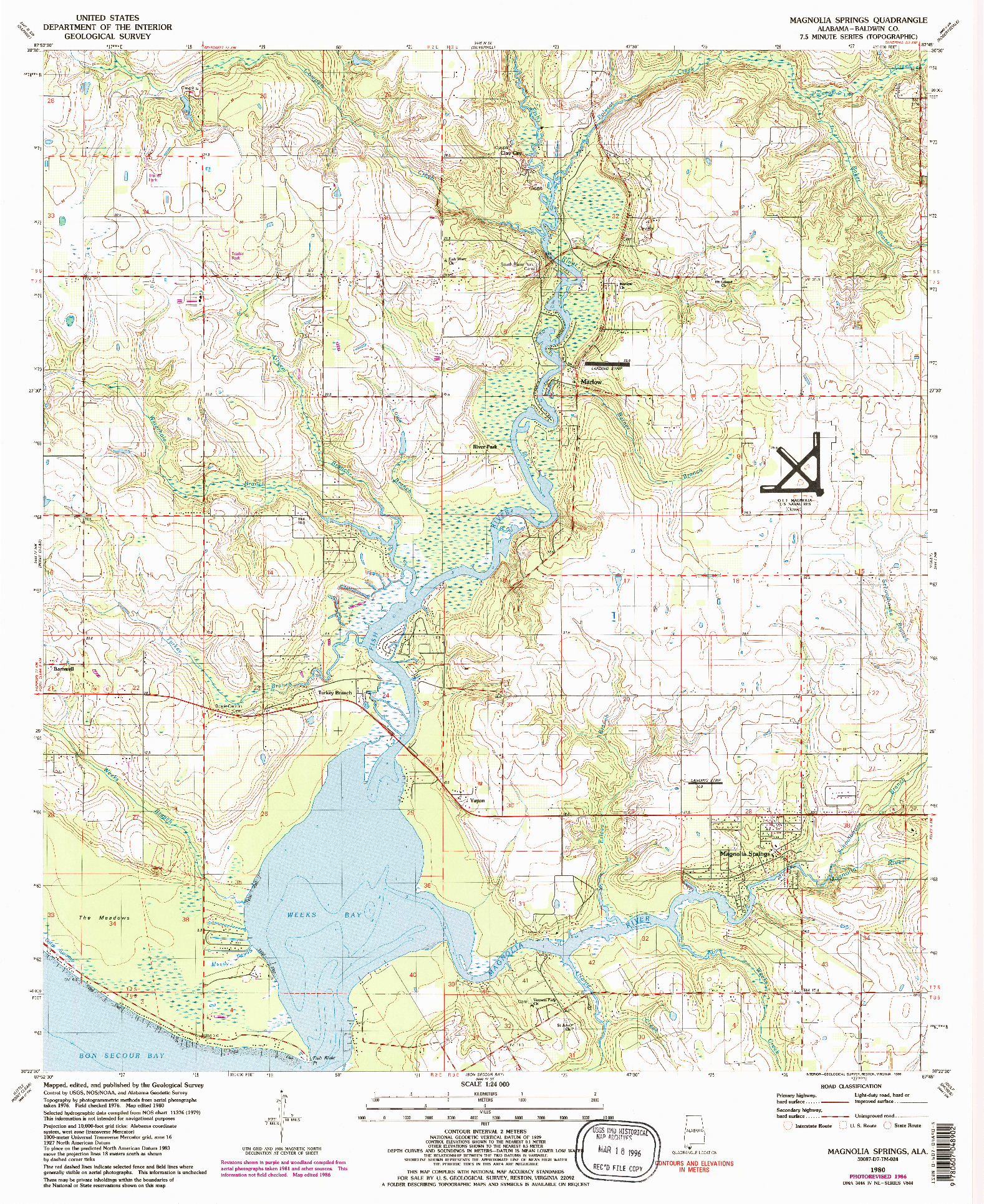 USGS 1:24000-SCALE QUADRANGLE FOR MAGNOLIA SPRINGS, AL 1980