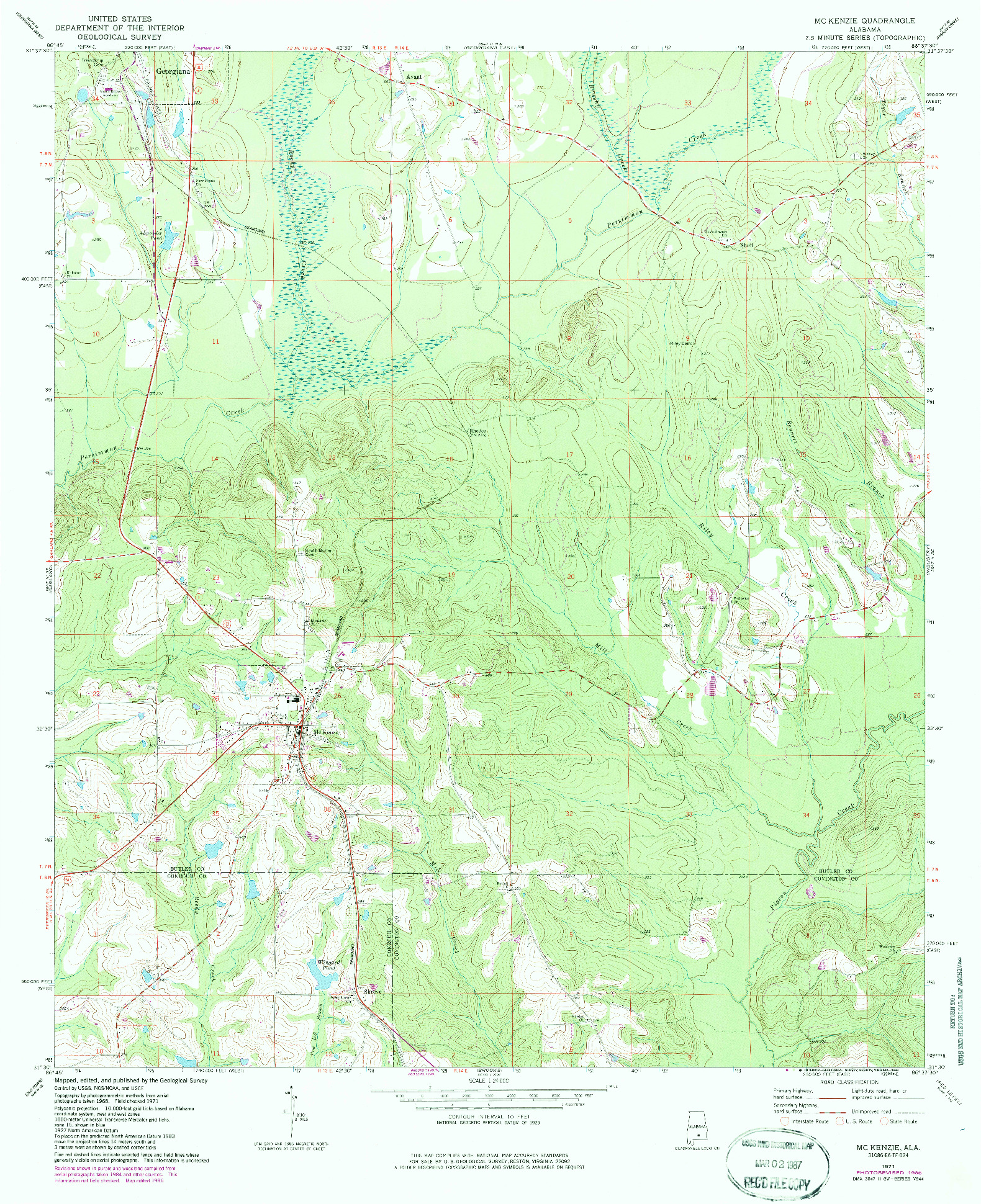 USGS 1:24000-SCALE QUADRANGLE FOR MC KENZIE, AL 1971